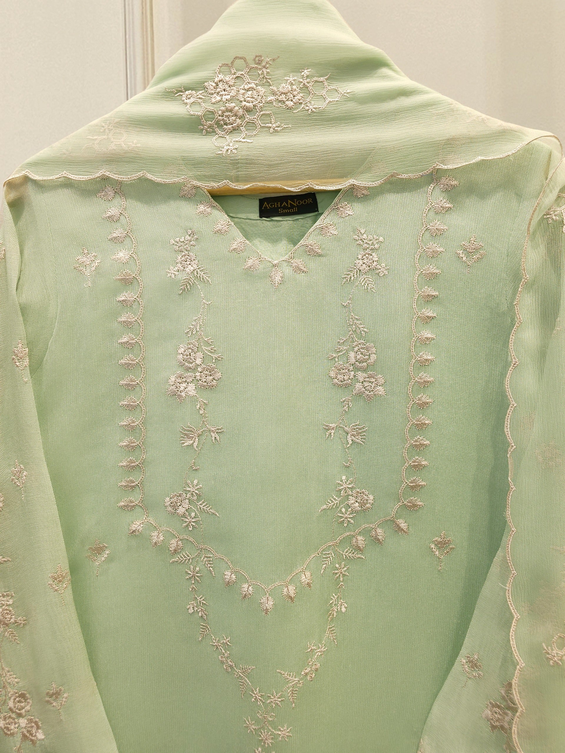 3 Piece - Pure Embroidered Cotton Net Suit S112378 - Image 2