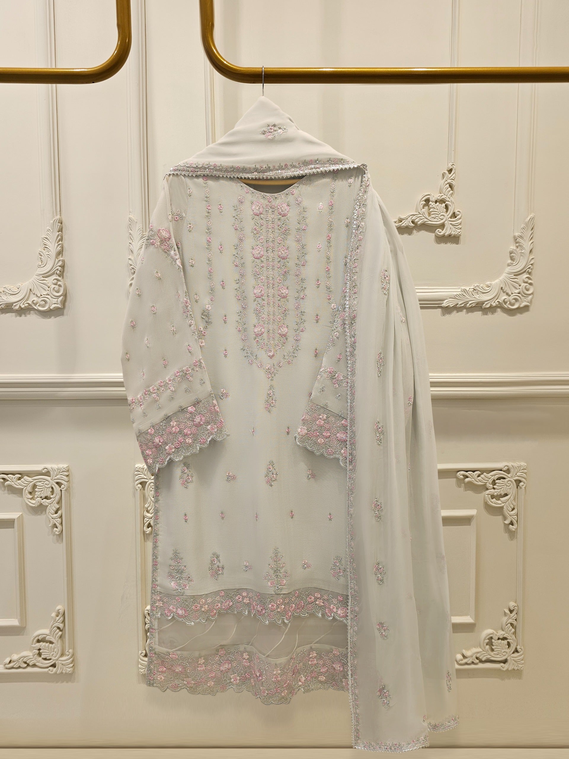 3 Piece - Pure Embroidered Cotton Net Suit S112396