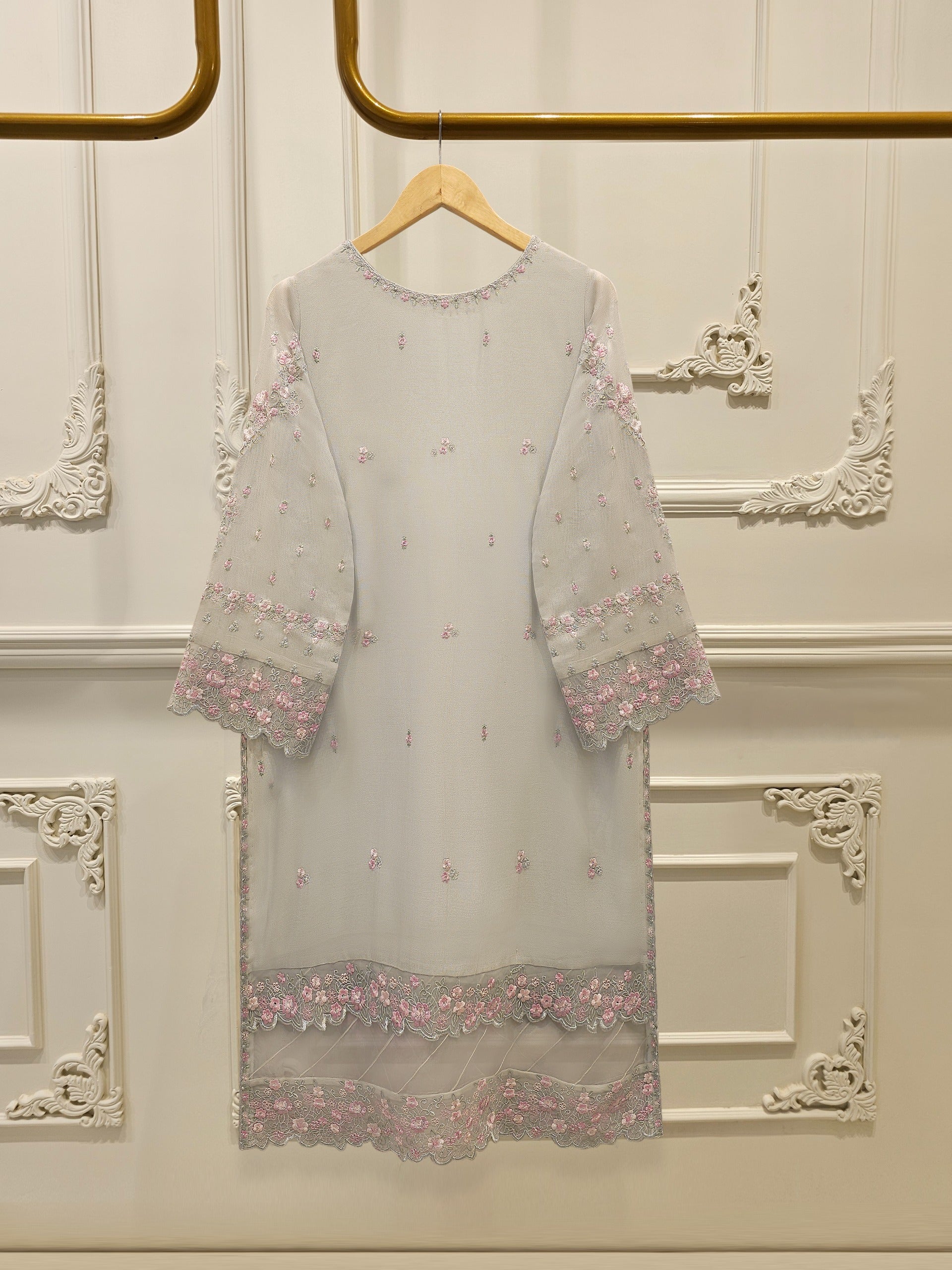 3 Piece - Pure Embroidered Cotton Net Suit S112396 - Image 5