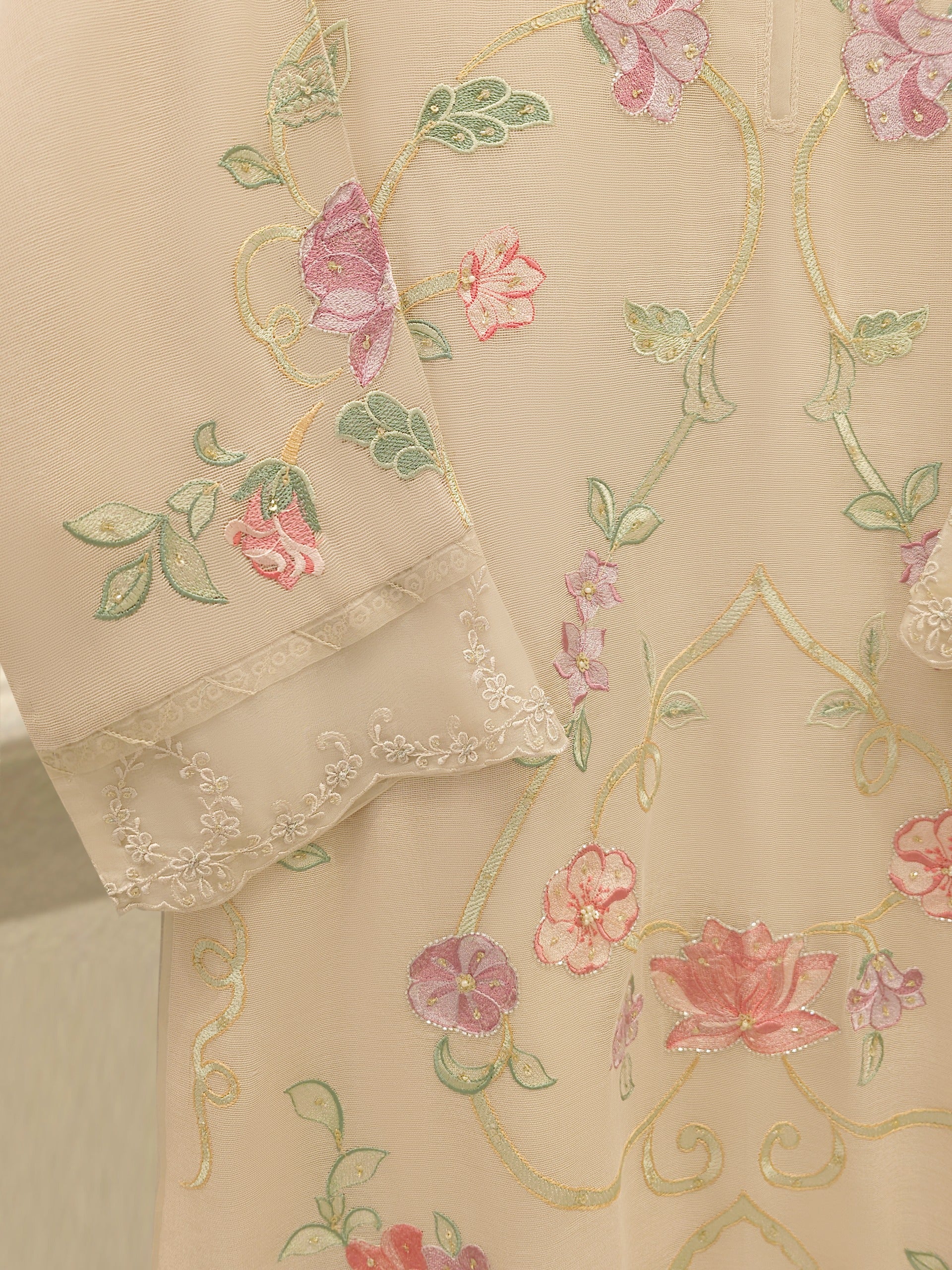 3 Piece - Pure Embroidered Cotton Net Suit S112472 - Image 3