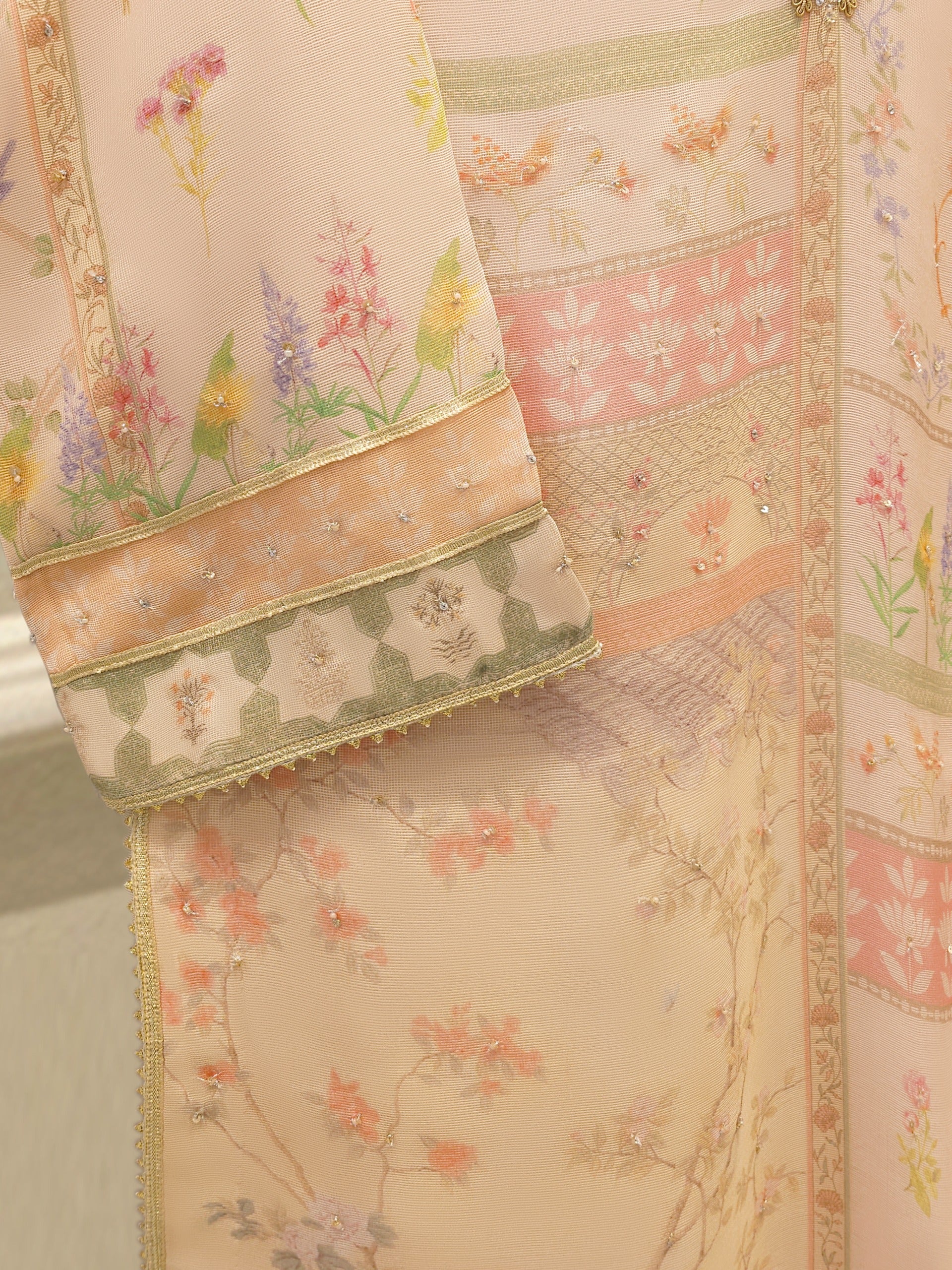 3 Piece - Pure Embroidered Cotton Net Suit S112478 - Image 3