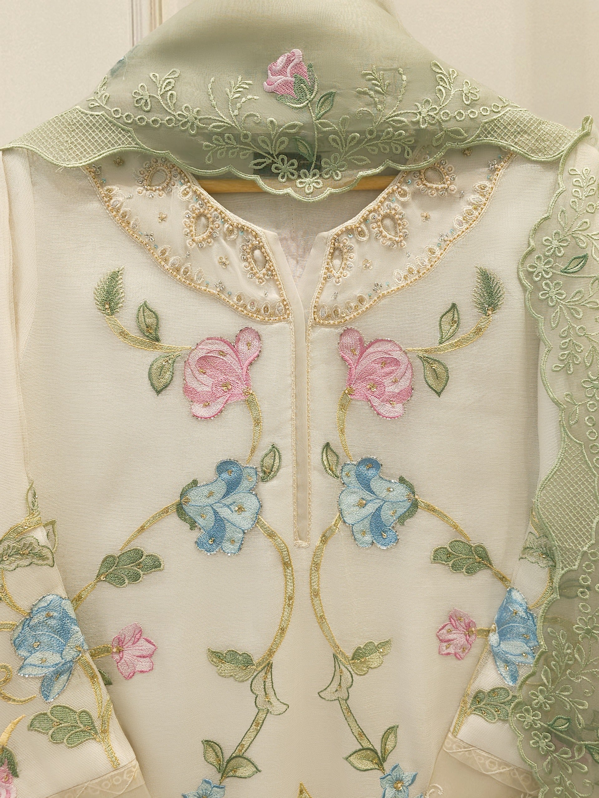 3 Piece - Pure Embroidered Cotton Net Suit S112489 - Image 2