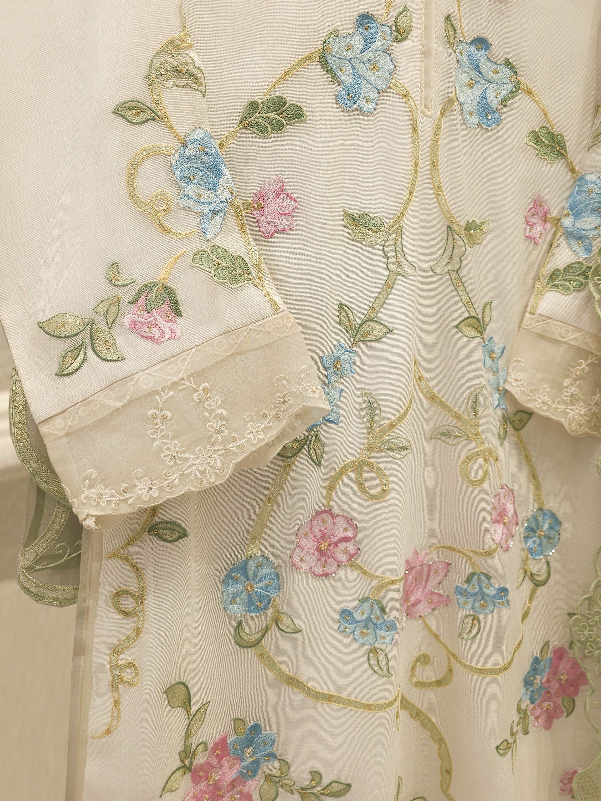 3 Piece - Pure Embroidered Cotton Net Suit S112489 - Image 3