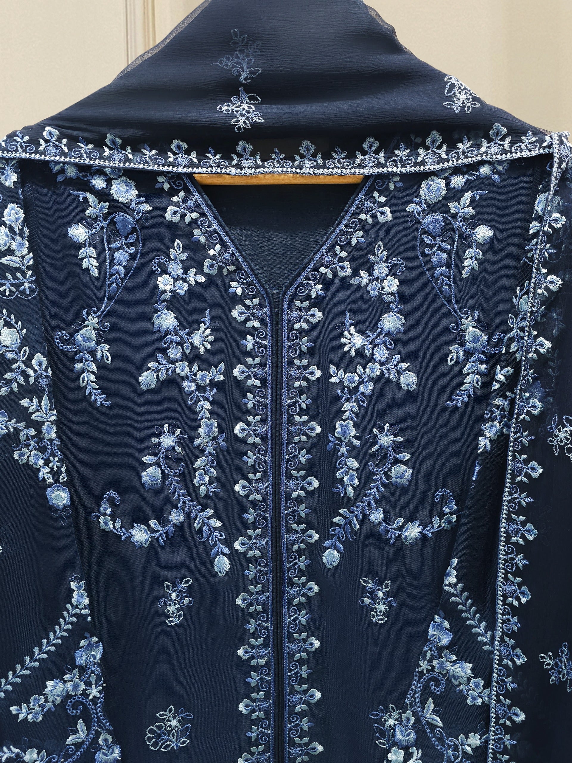 3 Piece - Pure Embroidered Cotton Net Suit S112514 - Image 2