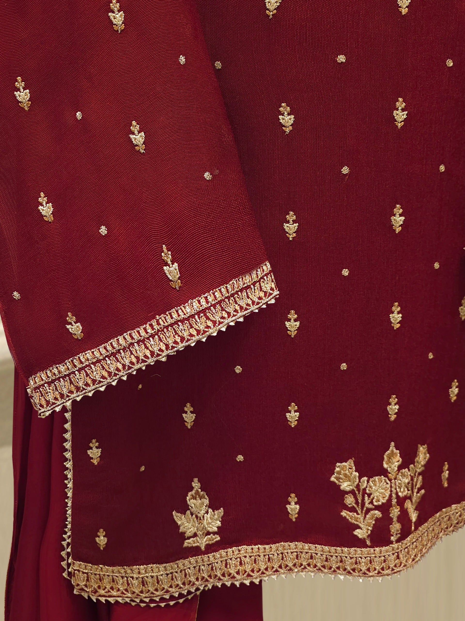 3 Piece - Pure Embroidered Cotton Net Suit S112541 - Image 3