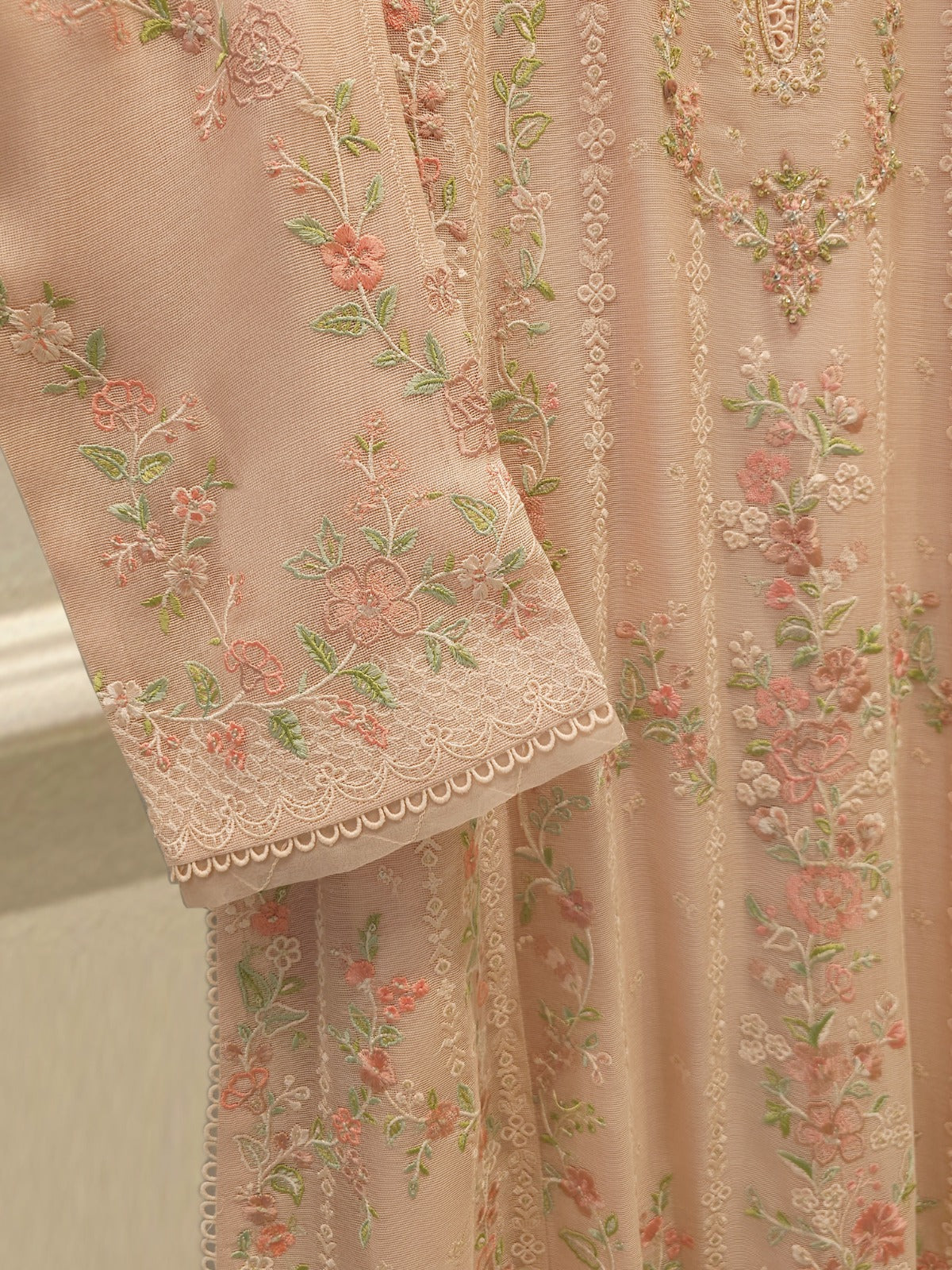 3 Piece - Pure Embroidered Cotton Net Suit S112554 - Image 3