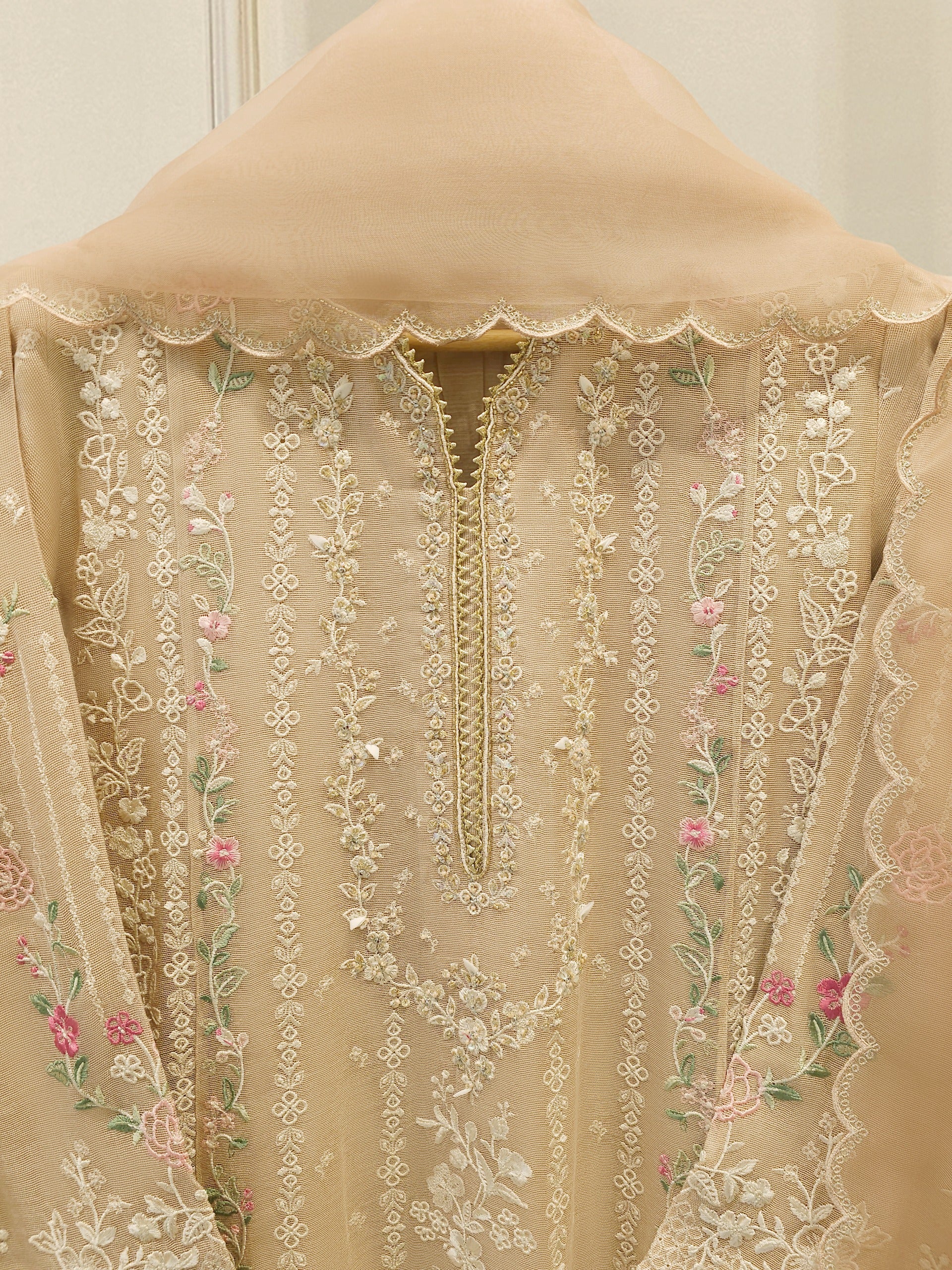 3 Piece - Pure Embroidered Cotton Net Suit S112680 - Image 2