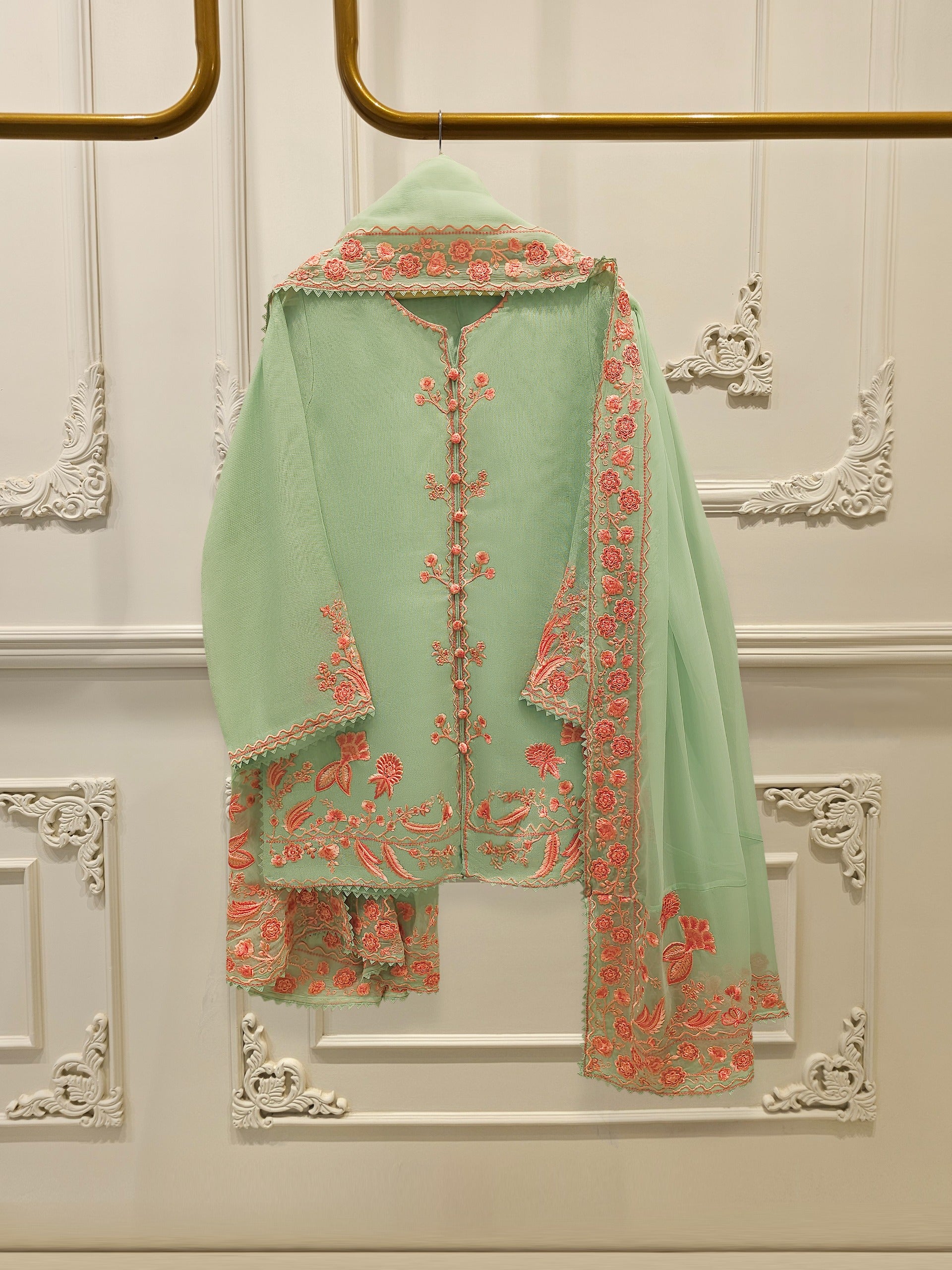 3 Piece - Pure Embroidered Cotton Net Suit S112720
