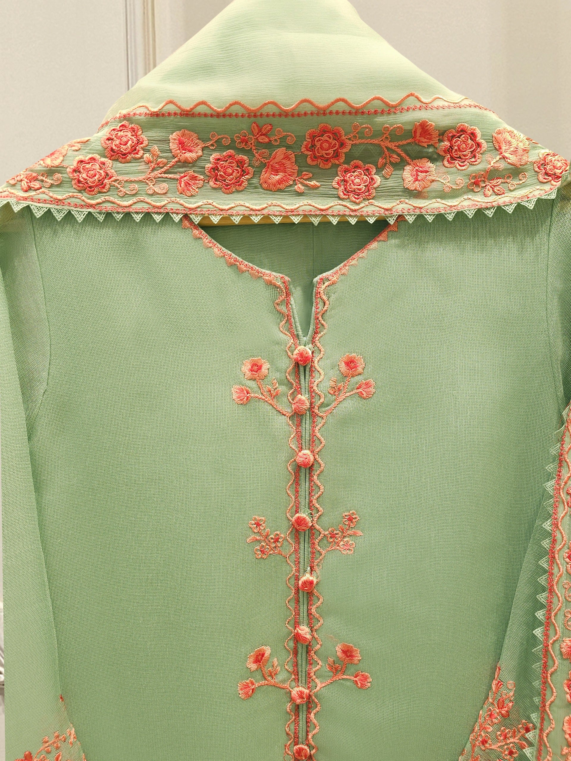 3 Piece - Pure Embroidered Cotton Net Suit S112720 - Image 2