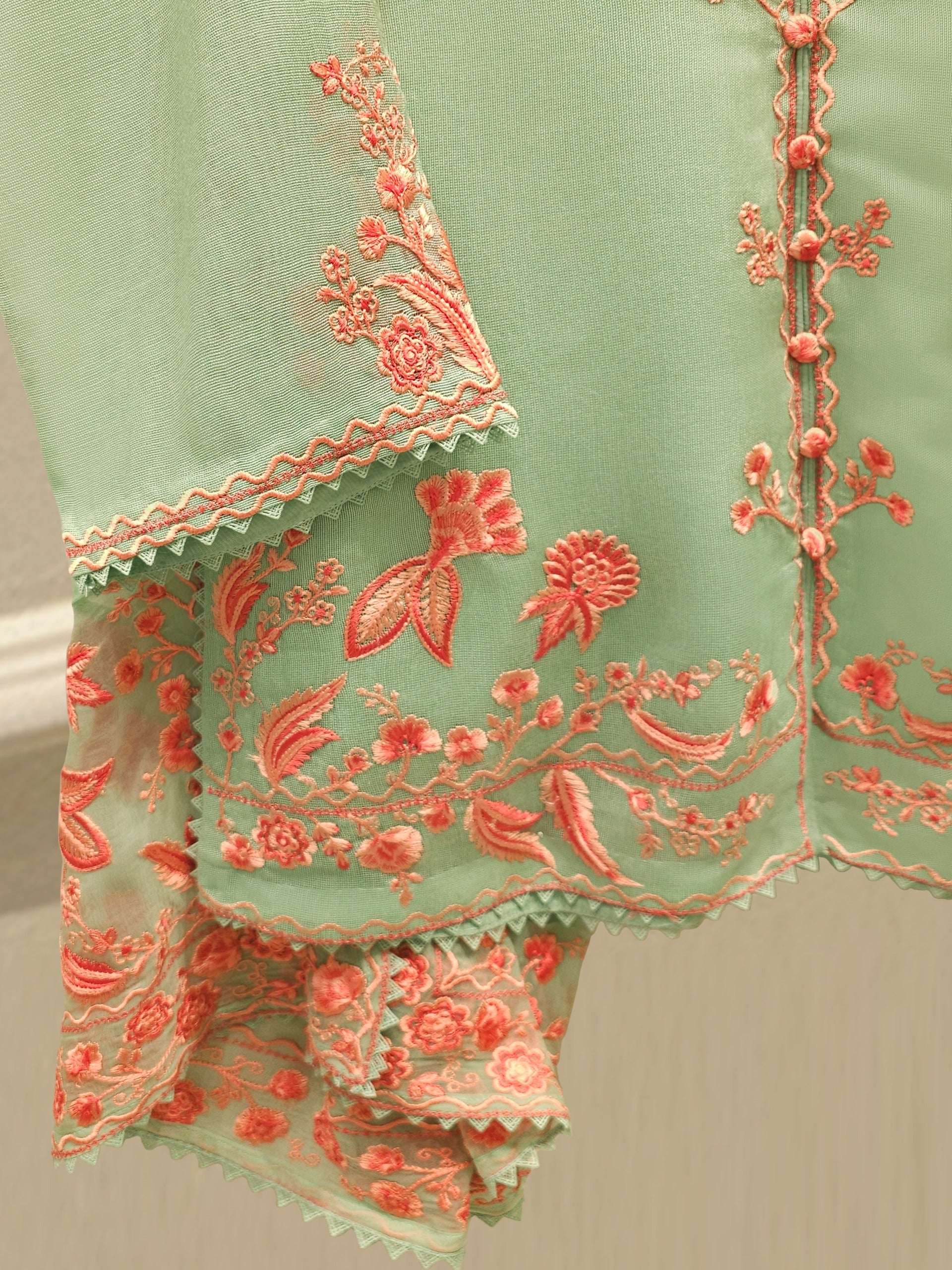 3 Piece - Pure Embroidered Cotton Net Suit S112720 - Image 3