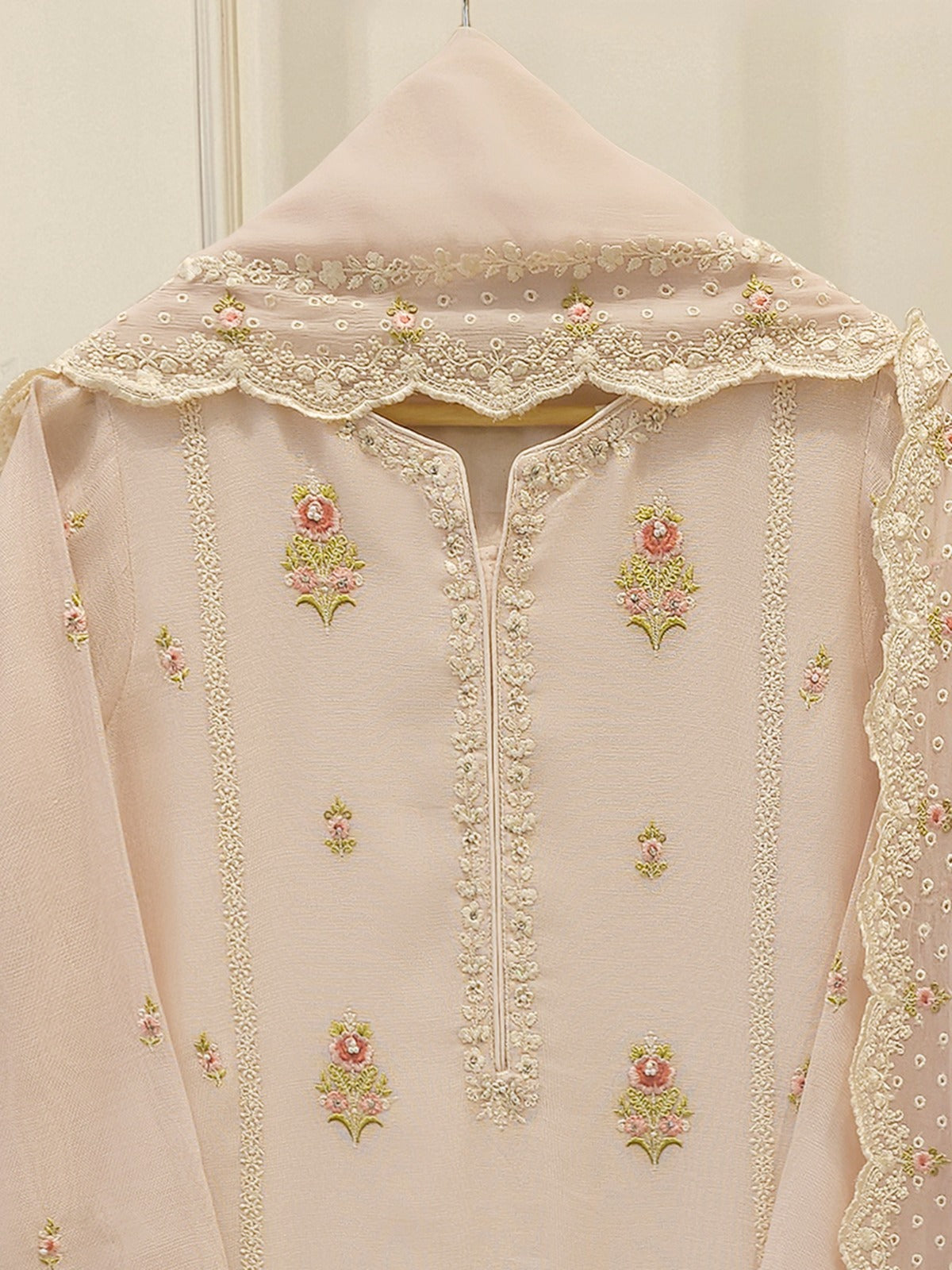 3 Piece - Pure Embroidered Cotton Net Suit S112737 - Image 2