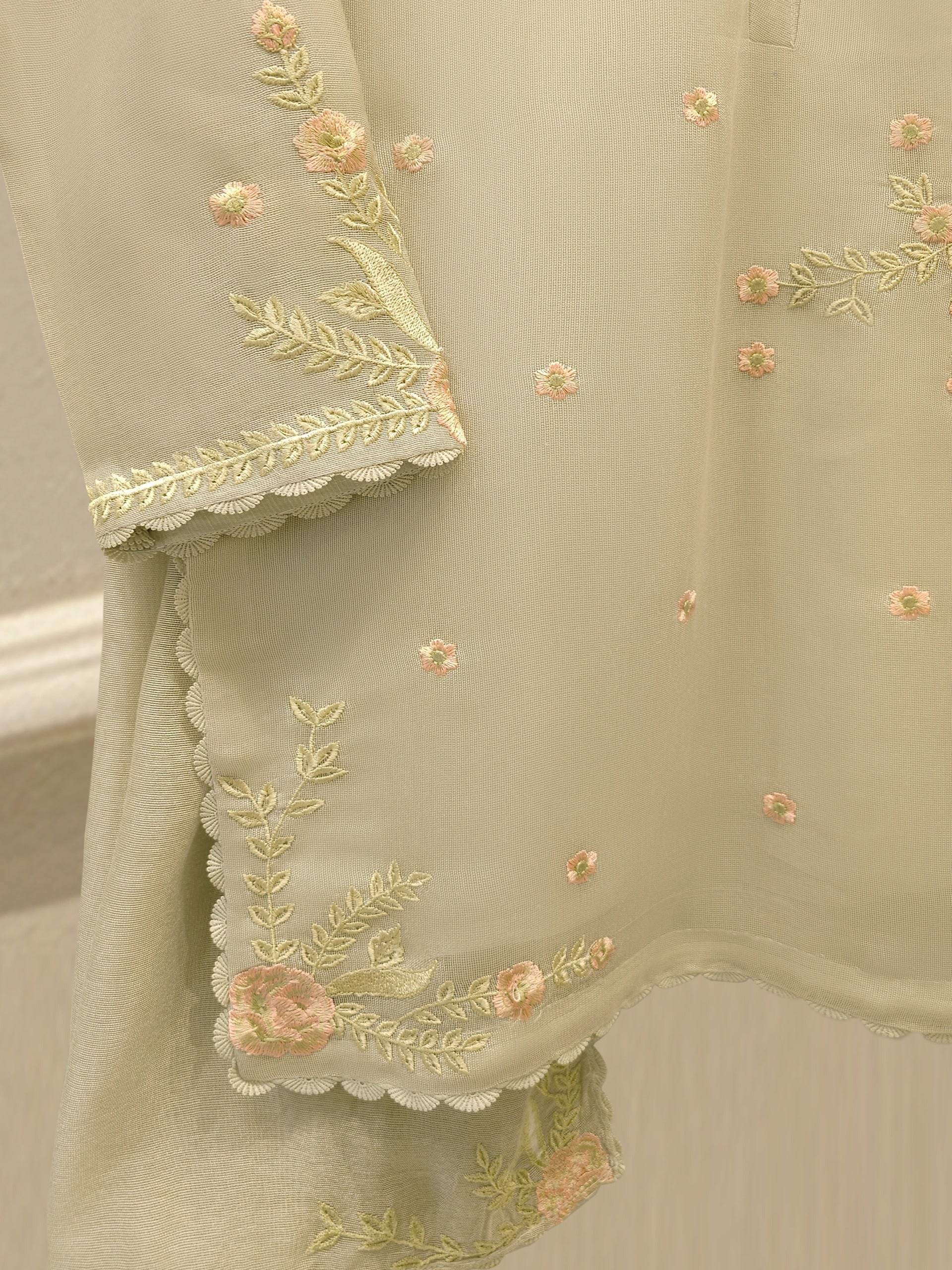 3 Piece - Pure Embroidered Cotton Net Suit S112739 - Image 3