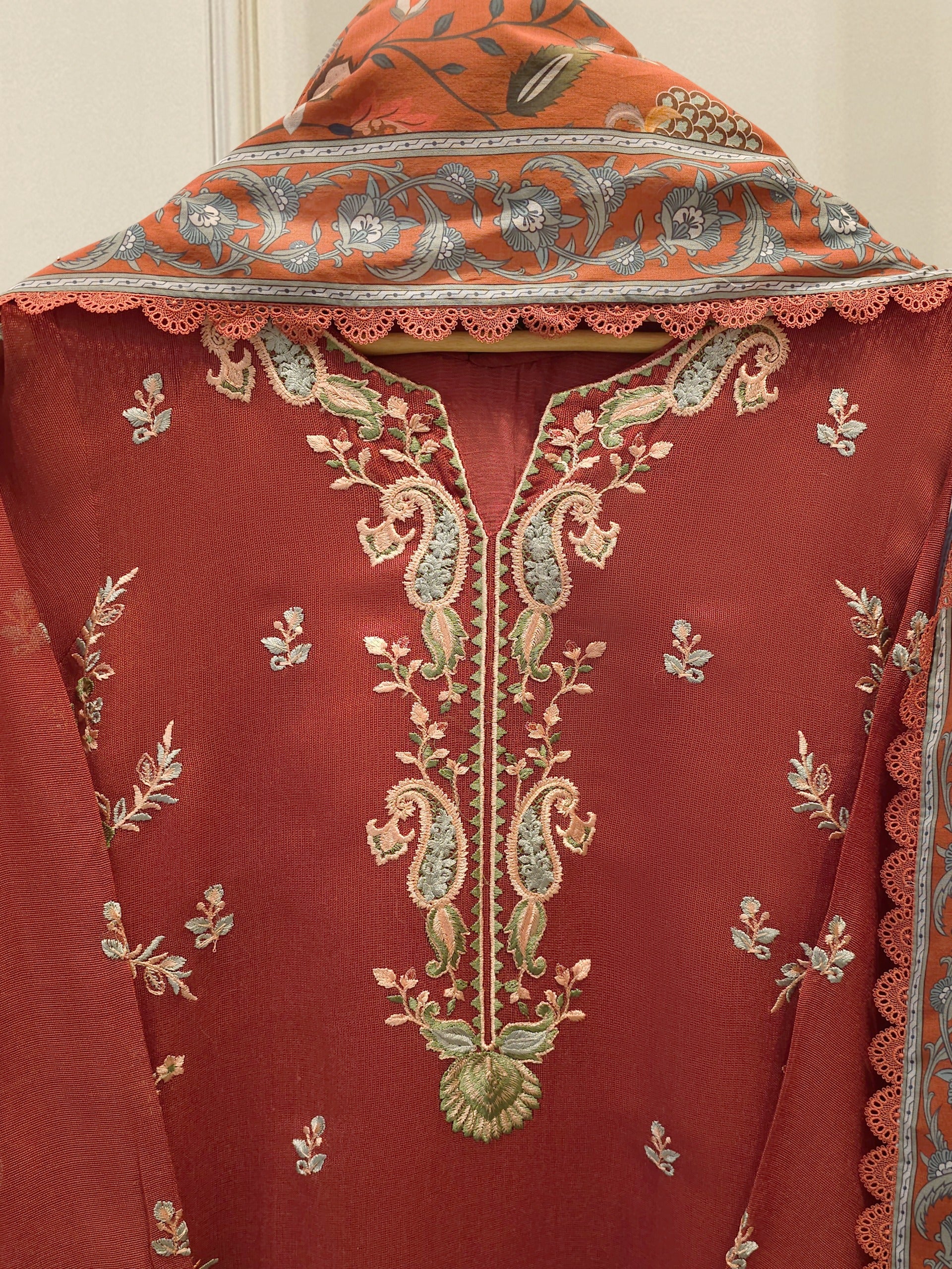 3 Piece - Pure Embroidered Cotton Net Suit S112767 - Image 2
