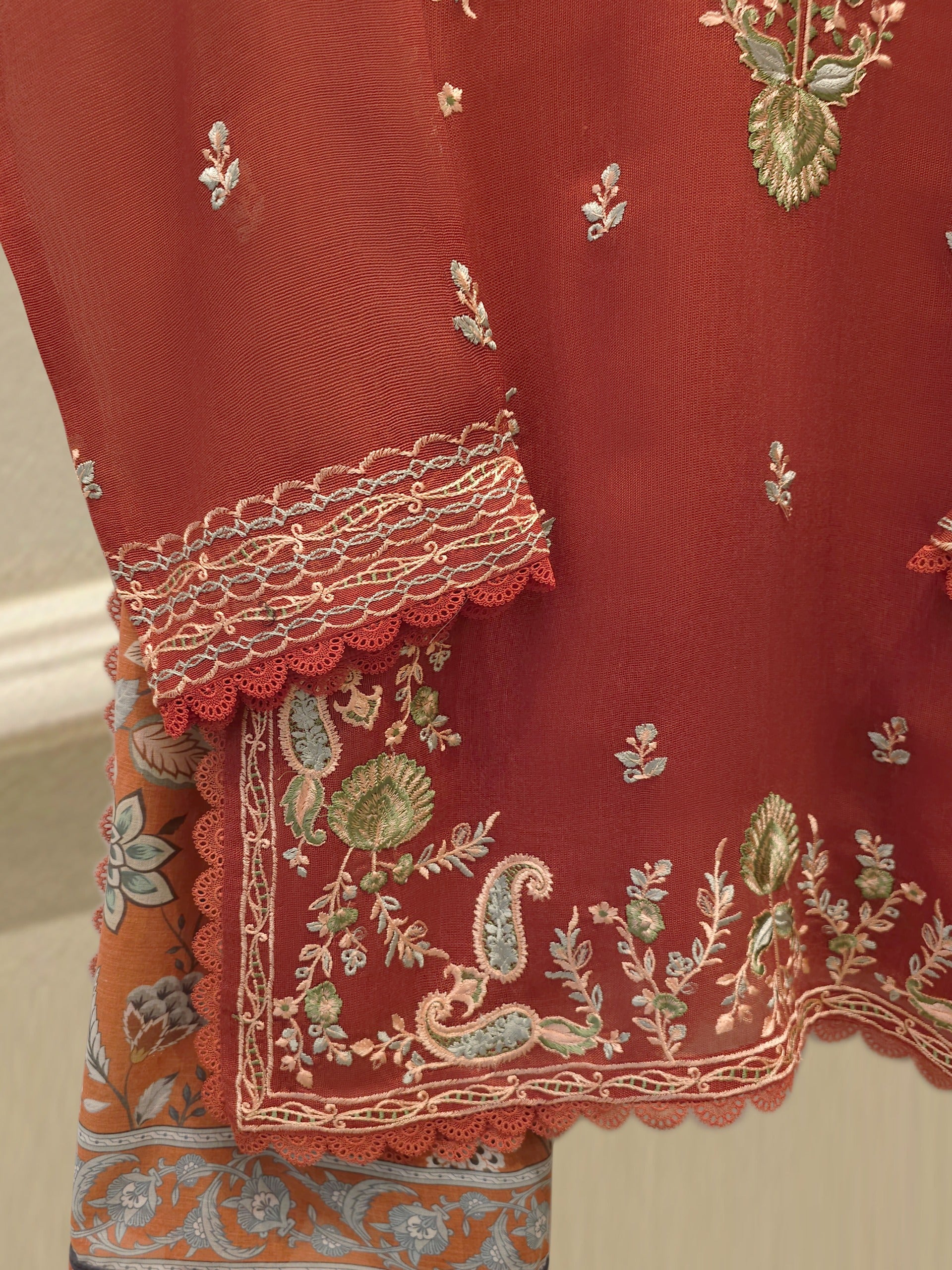 3 Piece - Pure Embroidered Cotton Net Suit S112767 - Image 3