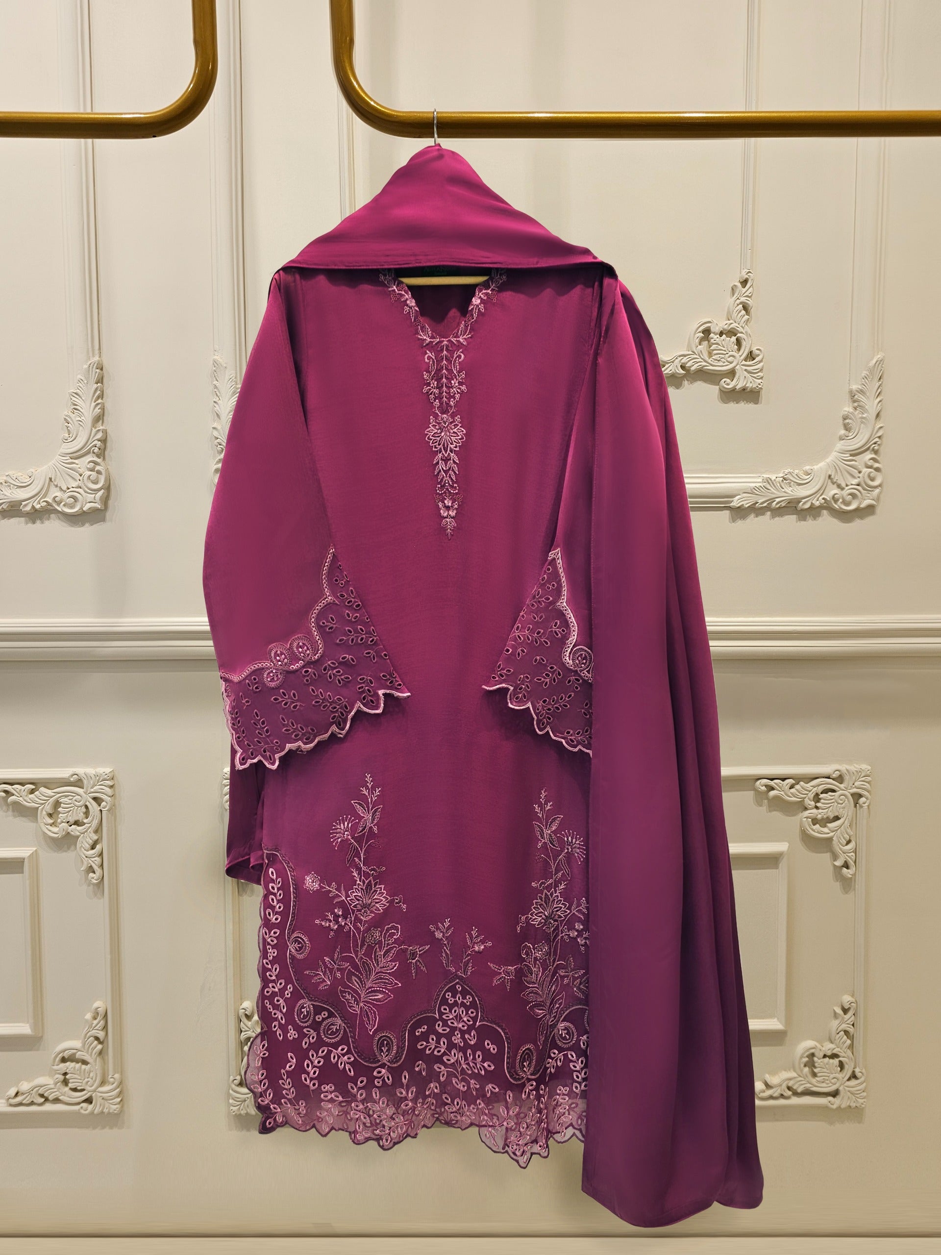 3 Piece - Pure Embroidered Cotton Net Suit S112776