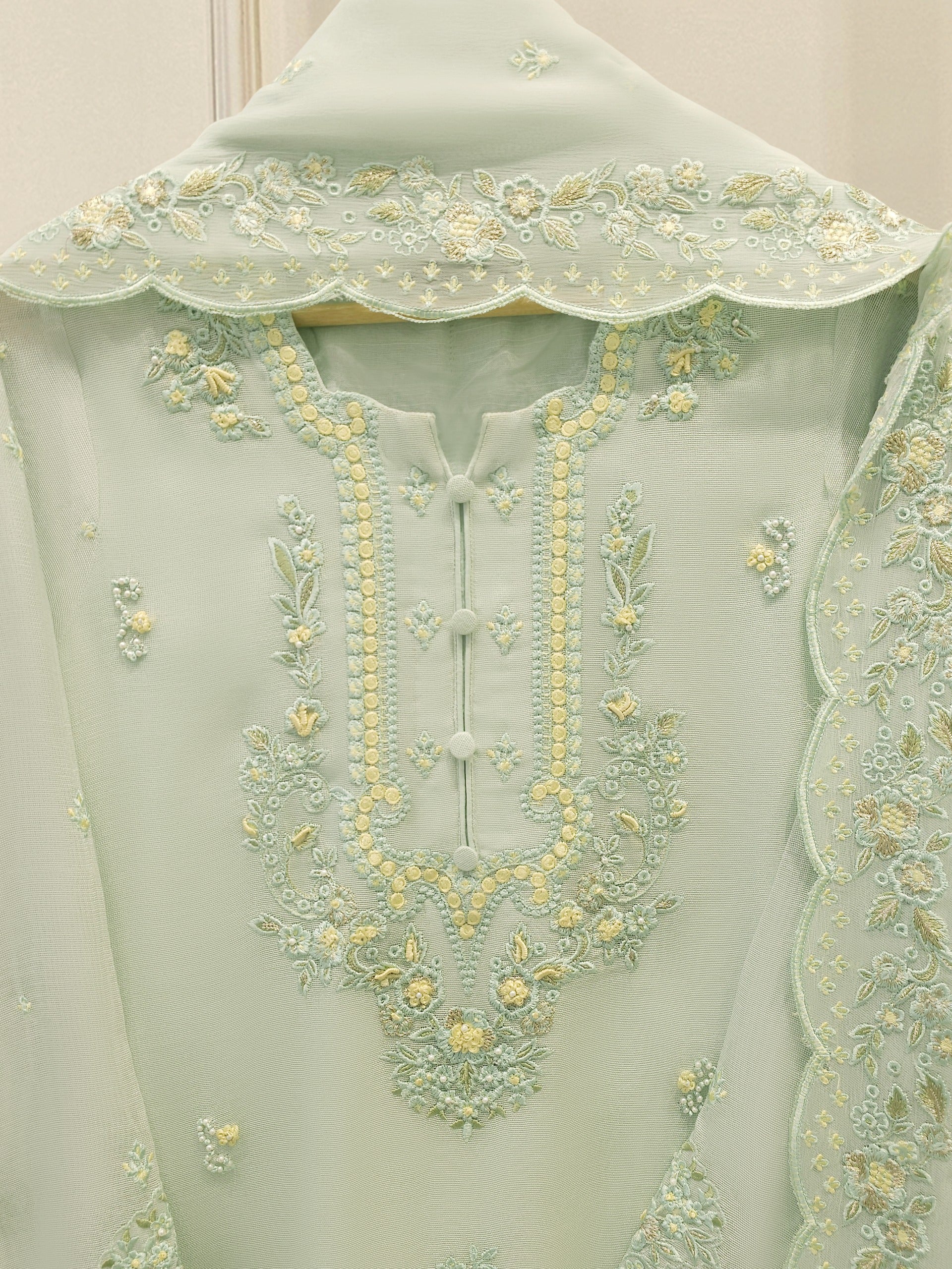 3 Piece - Pure Embroidered Cotton Net Suit S112781 - Image 2