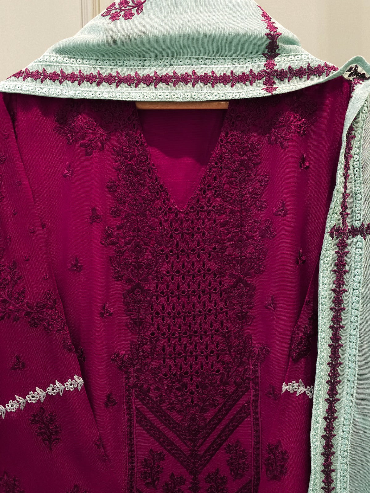 3 Piece - Pure Embroidered Cotton Net Suit S112795 - Image 2