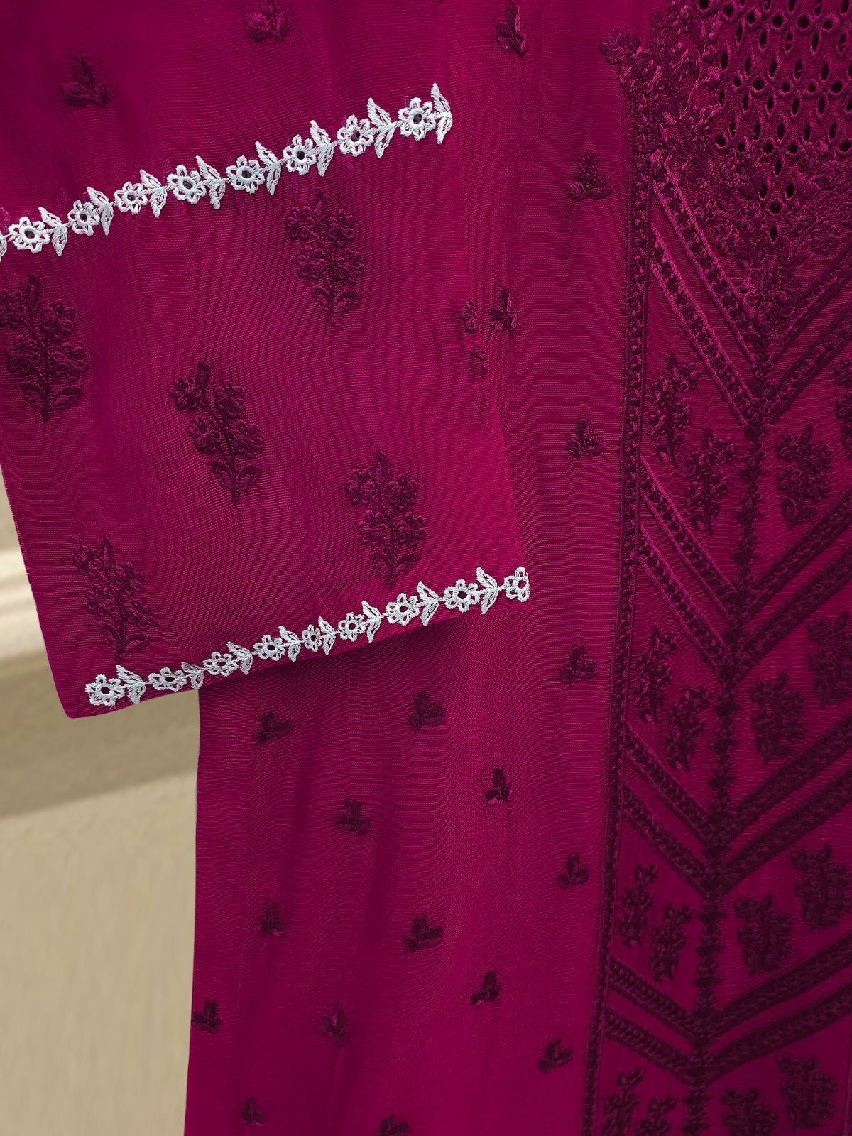 3 Piece - Pure Embroidered Cotton Net Suit S112795 - Image 3