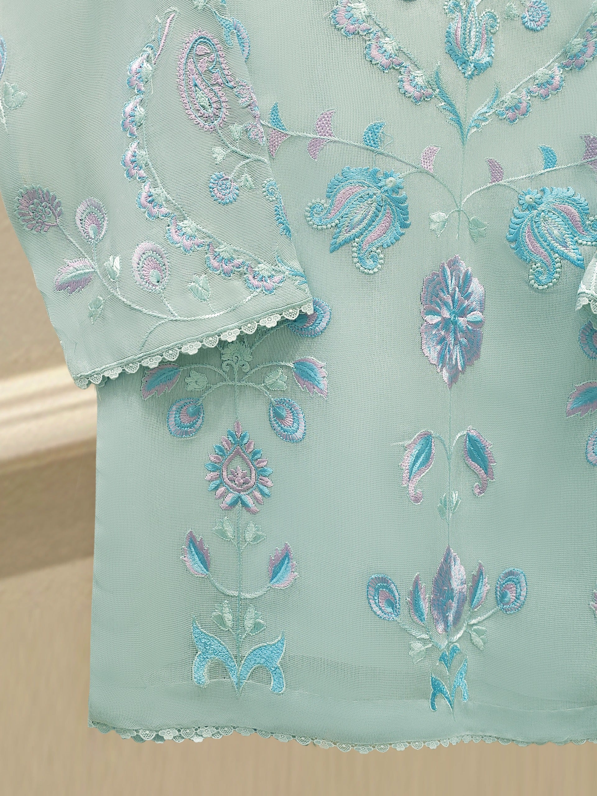 3 Piece - Pure Embroidered Cotton Net Suit S112802 - Image 3