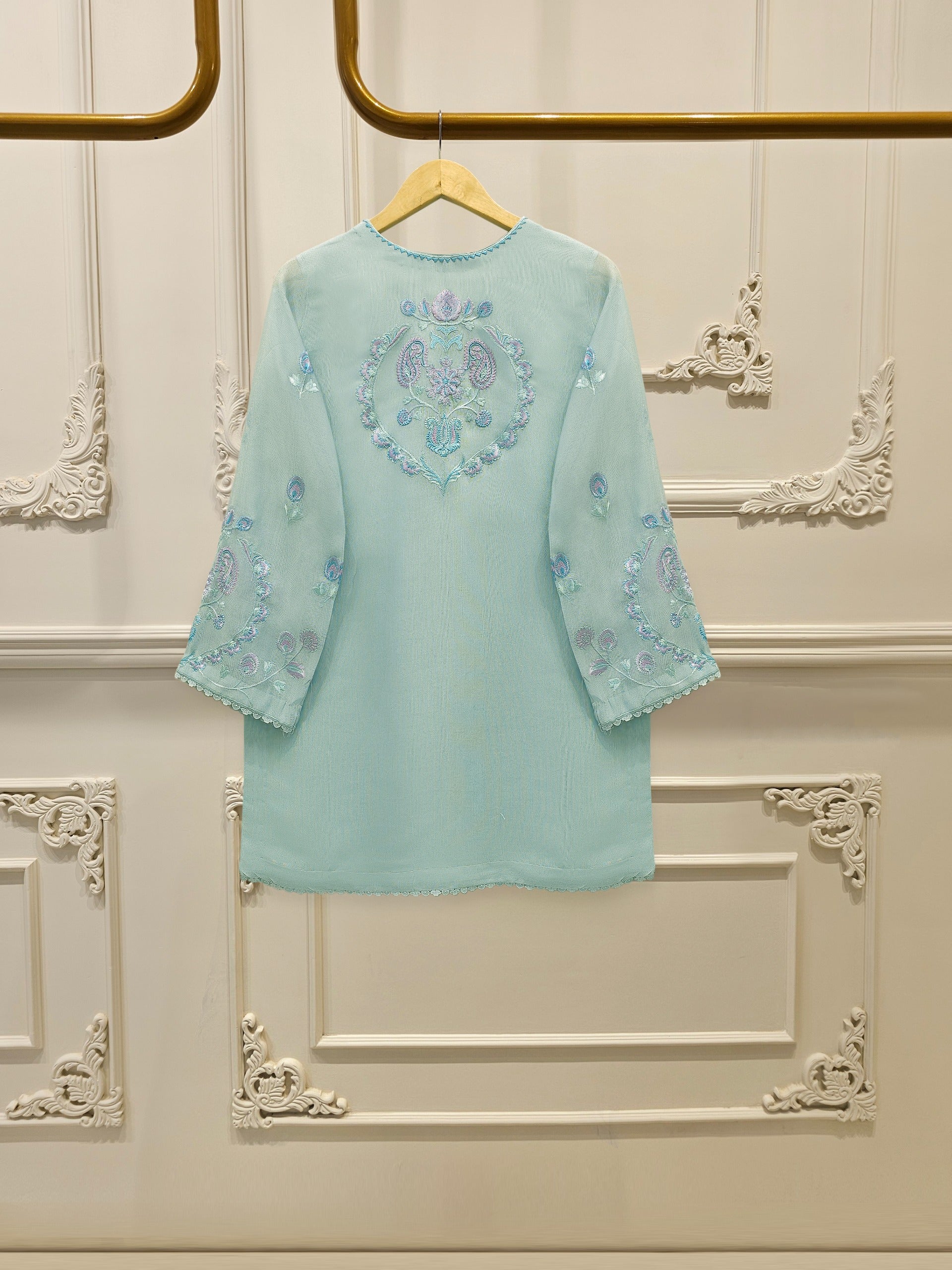 3 Piece - Pure Embroidered Cotton Net Suit S112802 - Image 4