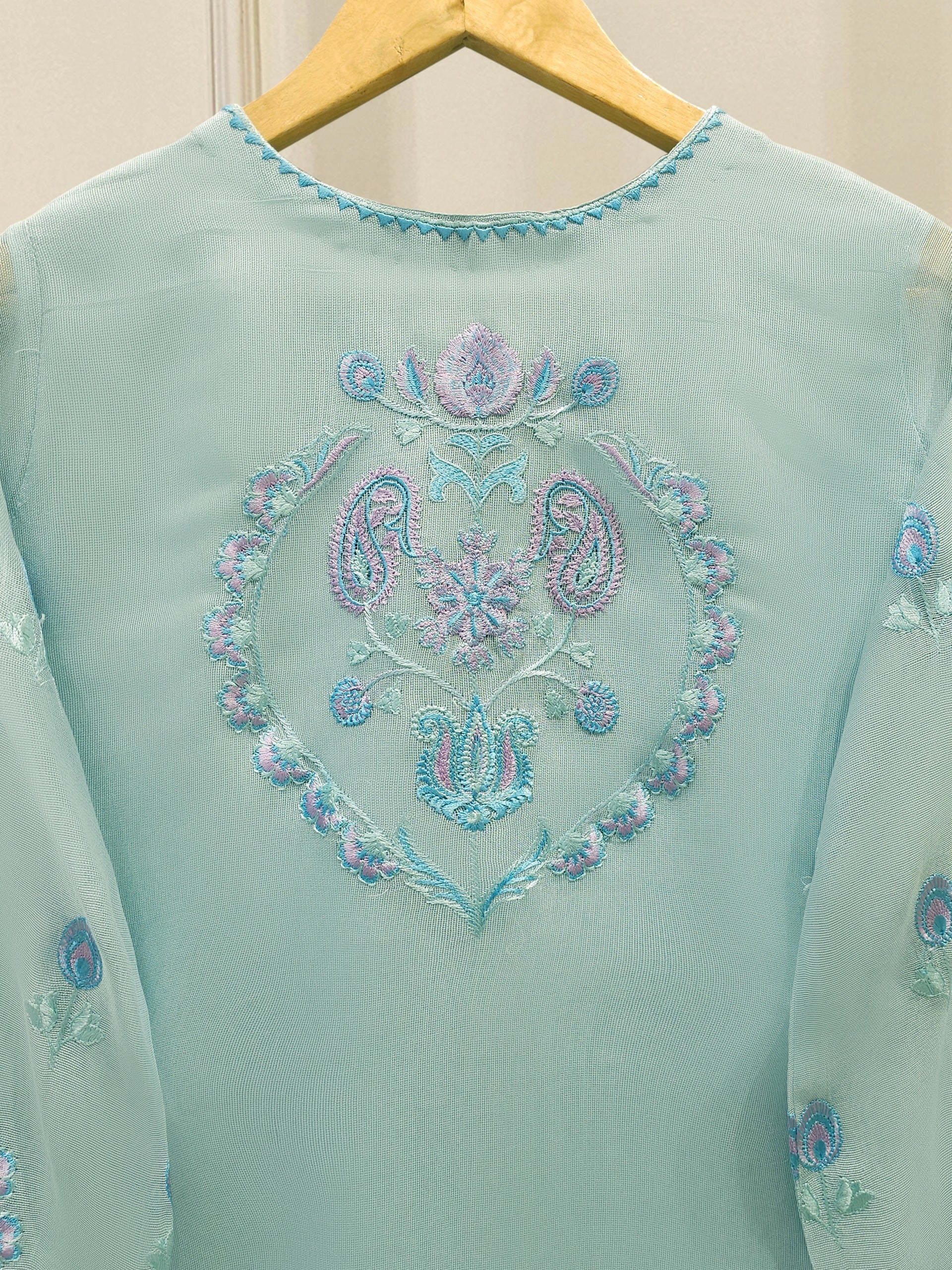 3 Piece - Pure Embroidered Cotton Net Suit S112802 - Image 5