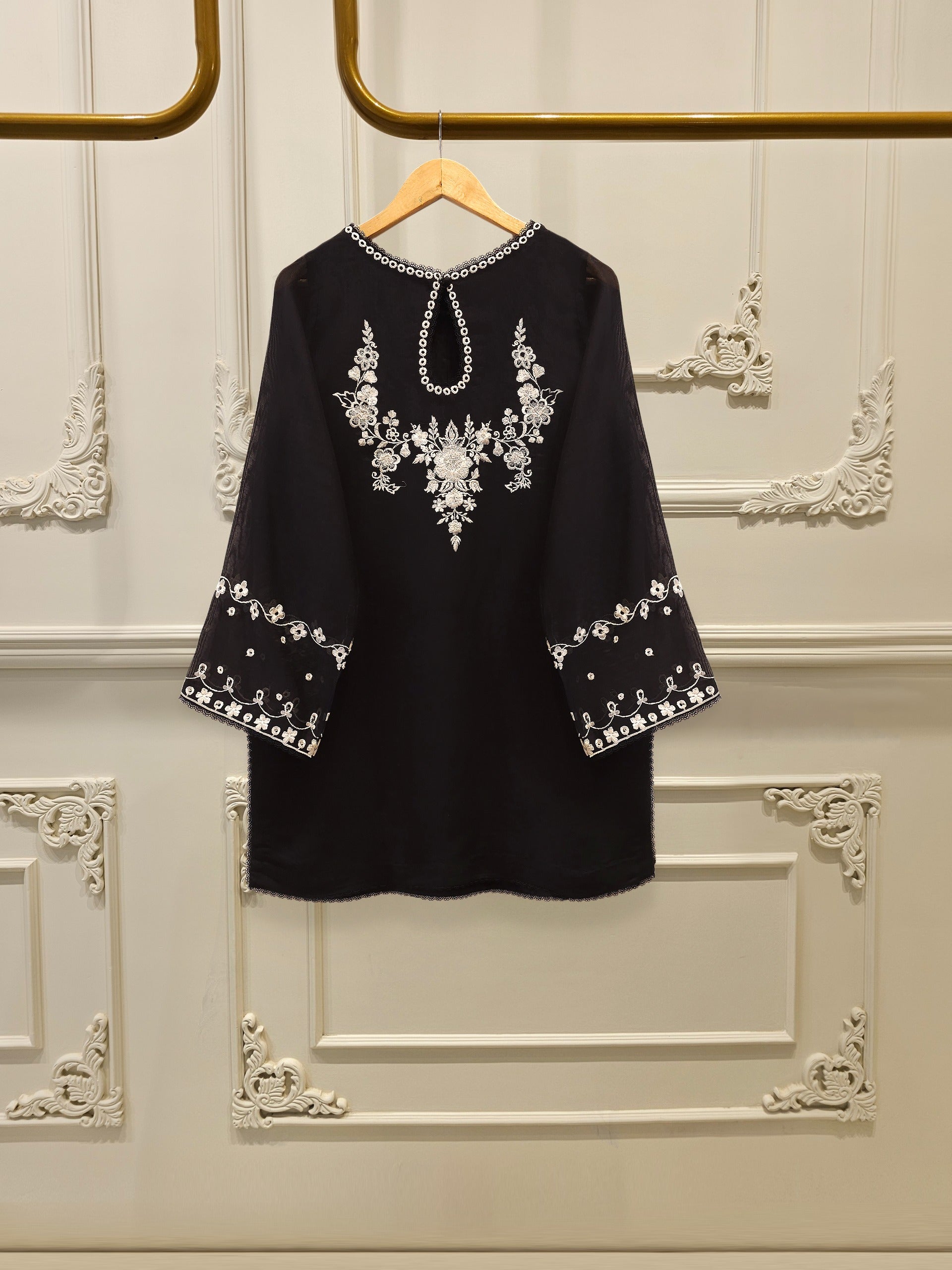 3 Piece - Pure Embroidered Cotton Net Suit S112804 - Image 4