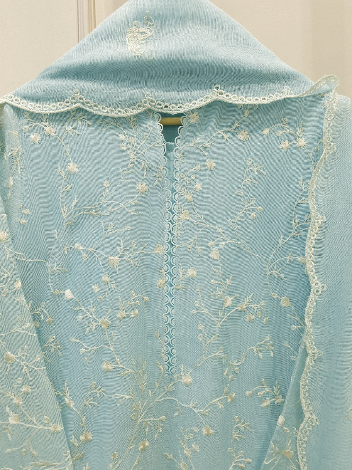 3 Piece - Pure Embroidered Cotton Net Suit S112862 - Image 2