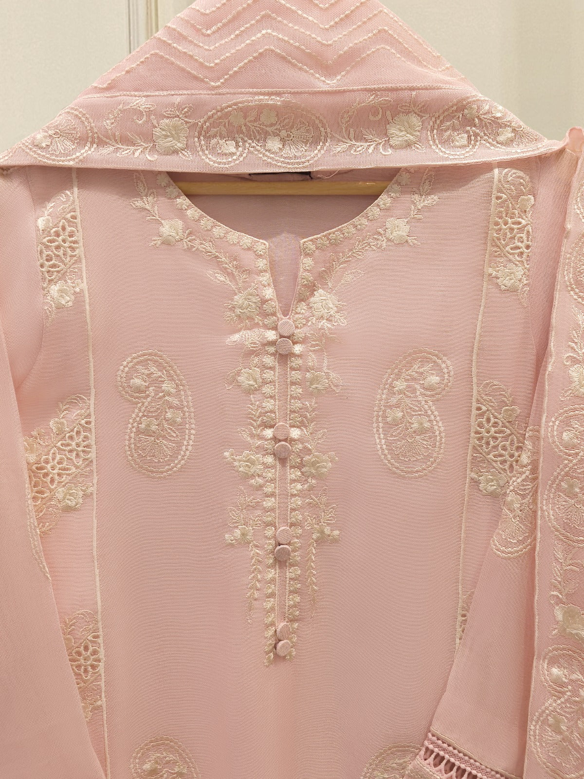 3 Piece - Pure Embroidered Cotton Net Suit S112866 - Image 2
