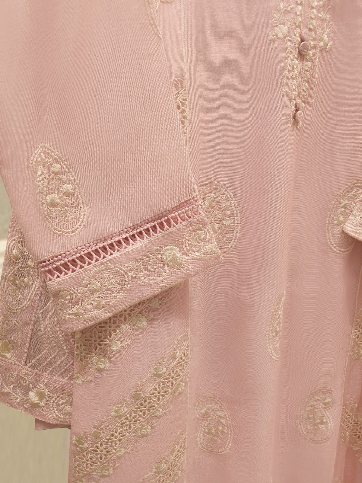 3 Piece - Pure Embroidered Cotton Net Suit S112866 - Image 3