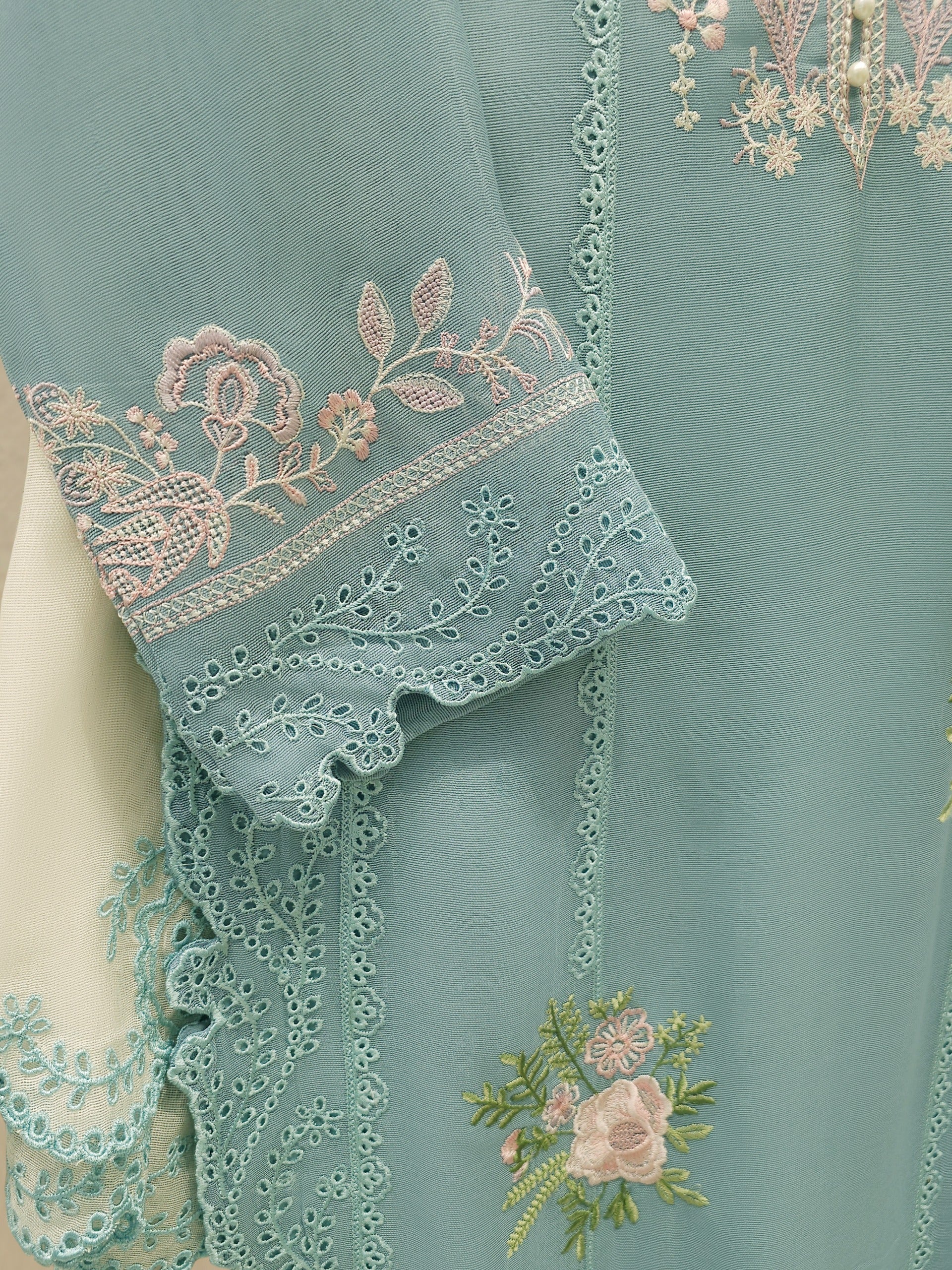 3 Piece - Pure Embroidered Cotton Net Suit S112900 - Image 3