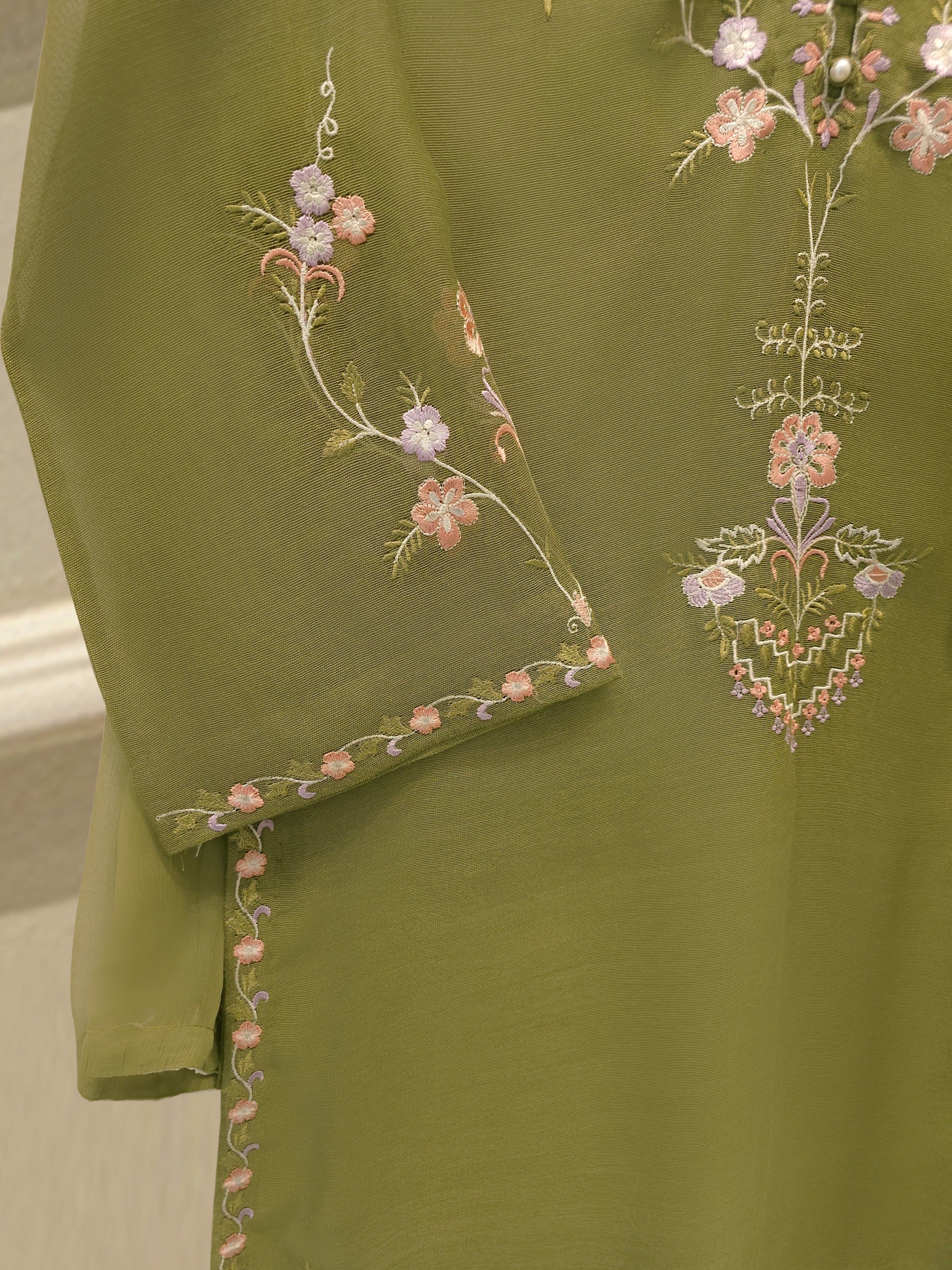 3 Piece - Pure Embroidered Cotton Net Suit S112928 - Image 3