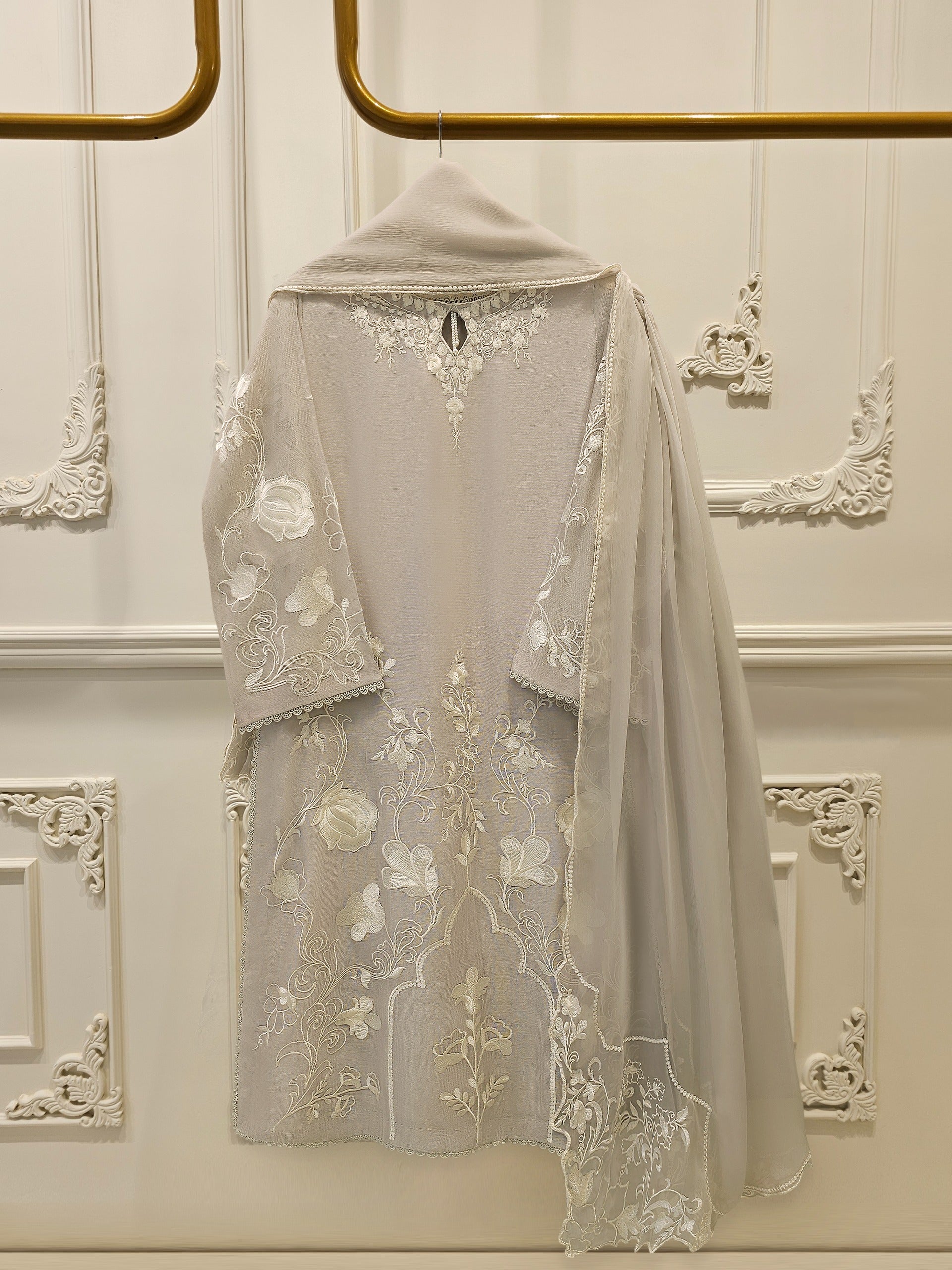 3 Piece - Pure Embroidered Cotton Net Suit S112929