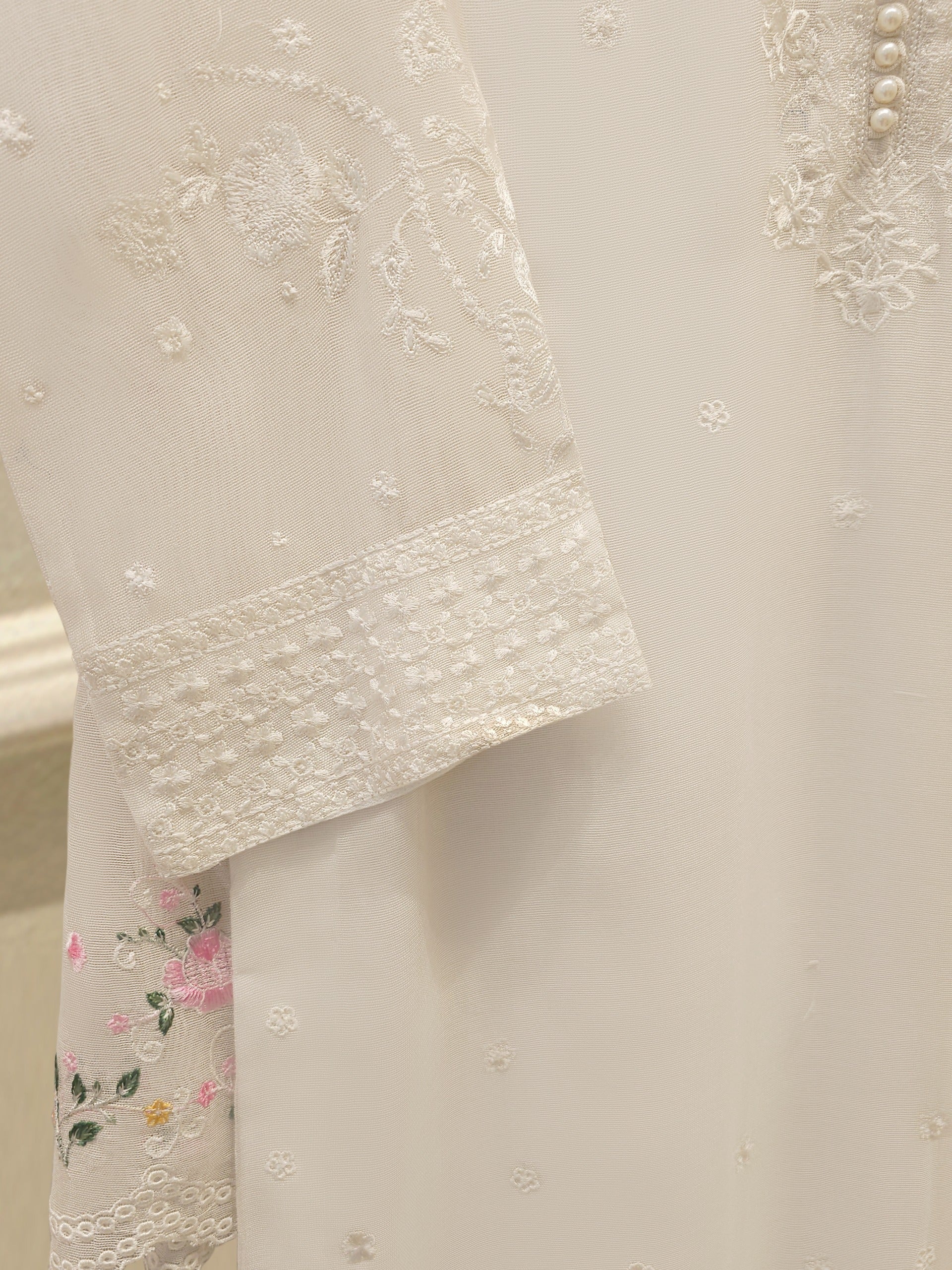 3 Piece - Pure Embroidered Cotton Net Suit S112932 - Image 3