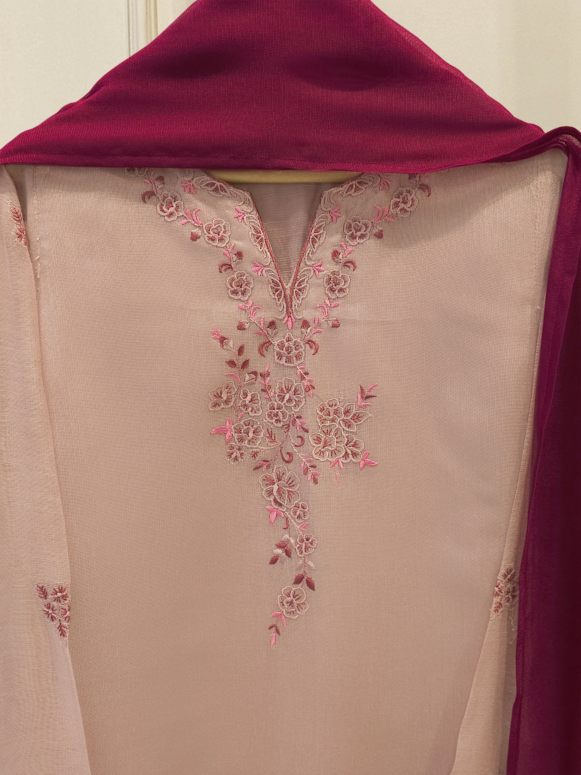 3 Piece - Pure Embroidered Cotton Net Suit S112955 - Image 2