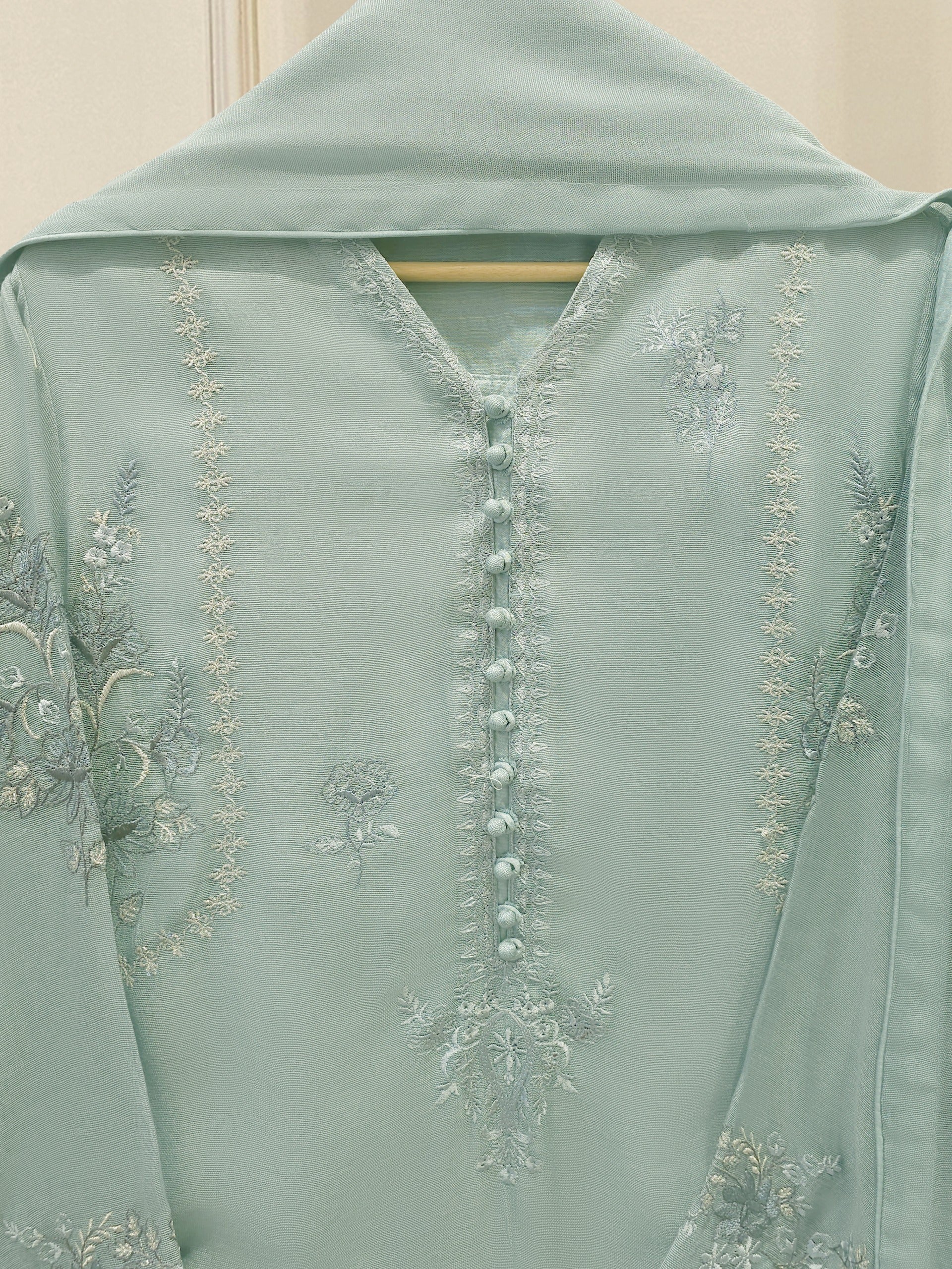 3 Piece - Pure Embroidered Cotton Net Suit S112965 - Image 2