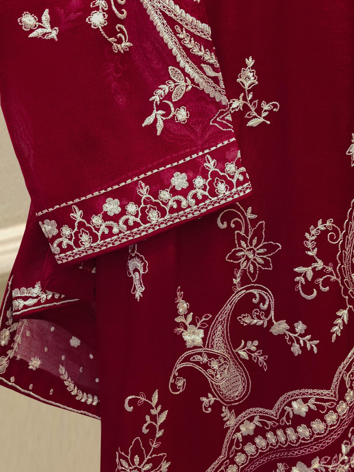 3 Piece - Pure Embroidered Cotton Net Suit S112982 - Image 2