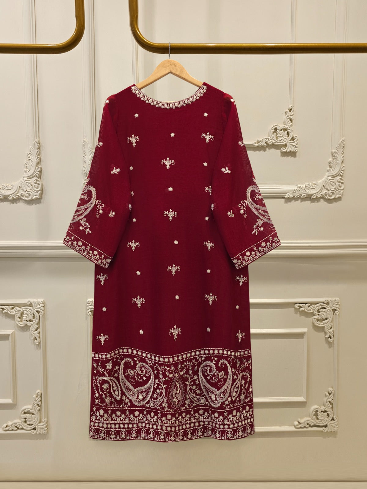 3 Piece - Pure Embroidered Cotton Net Suit S112982 - Image 4