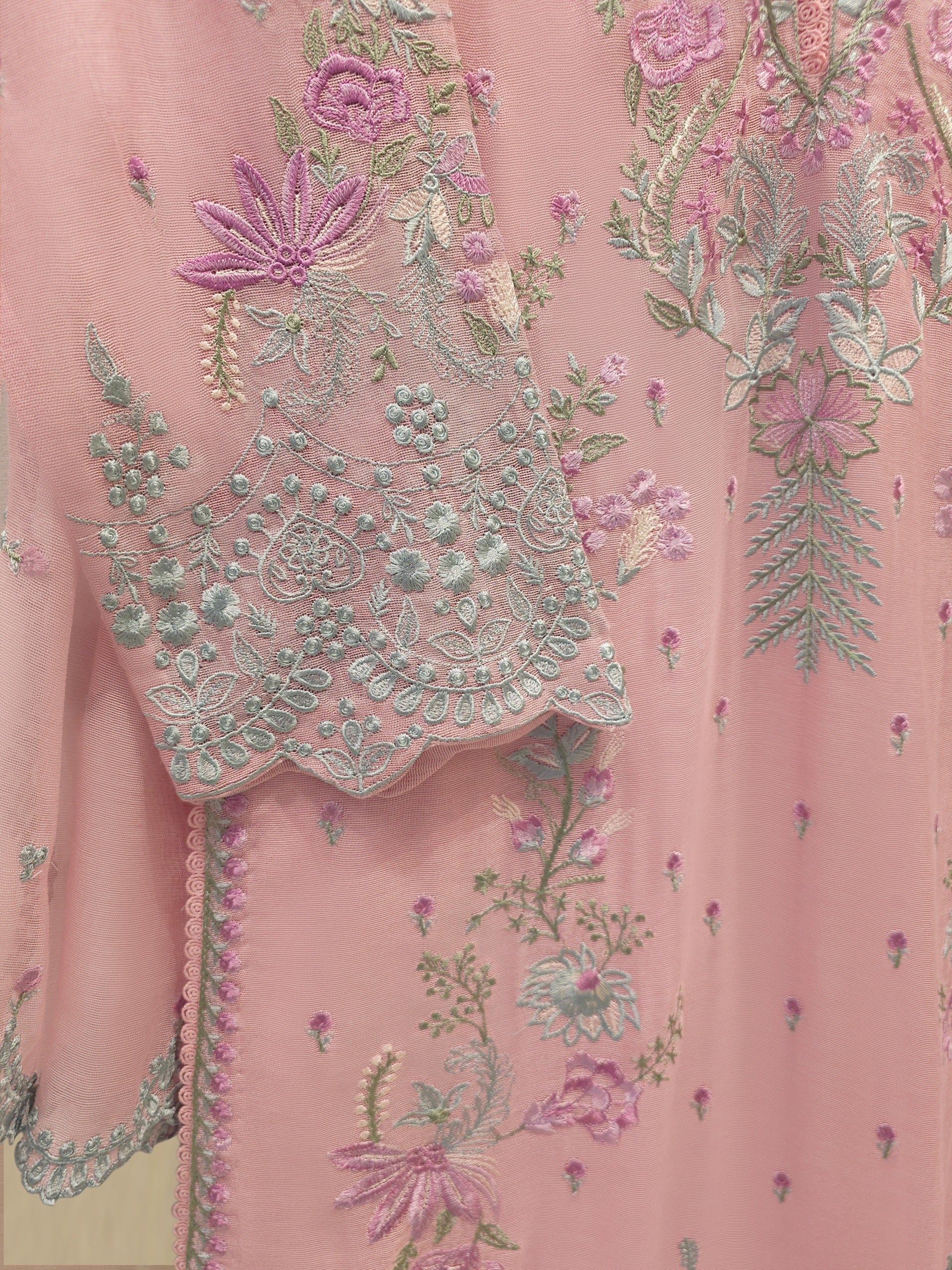 3 Piece - Pure Embroidered Cotton Net Suit S112986 - Image 8