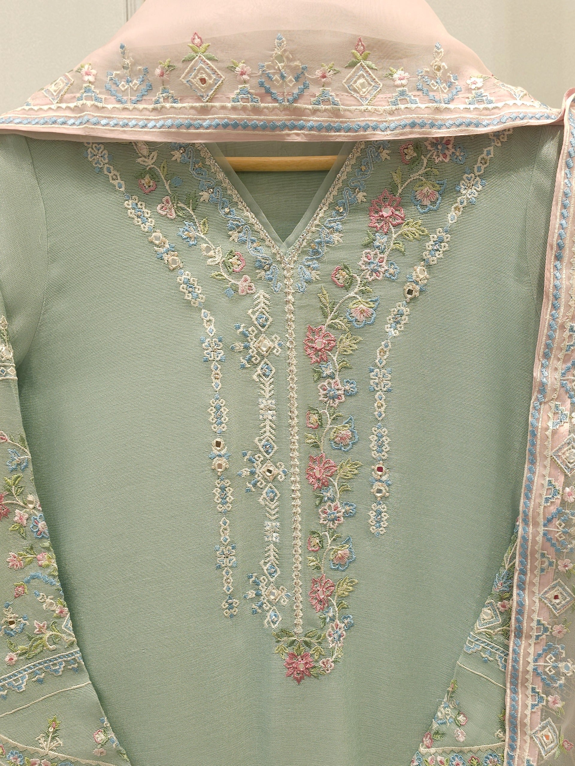3 Piece - Pure Embroidered Cotton Net Suit S113032 - Image 2