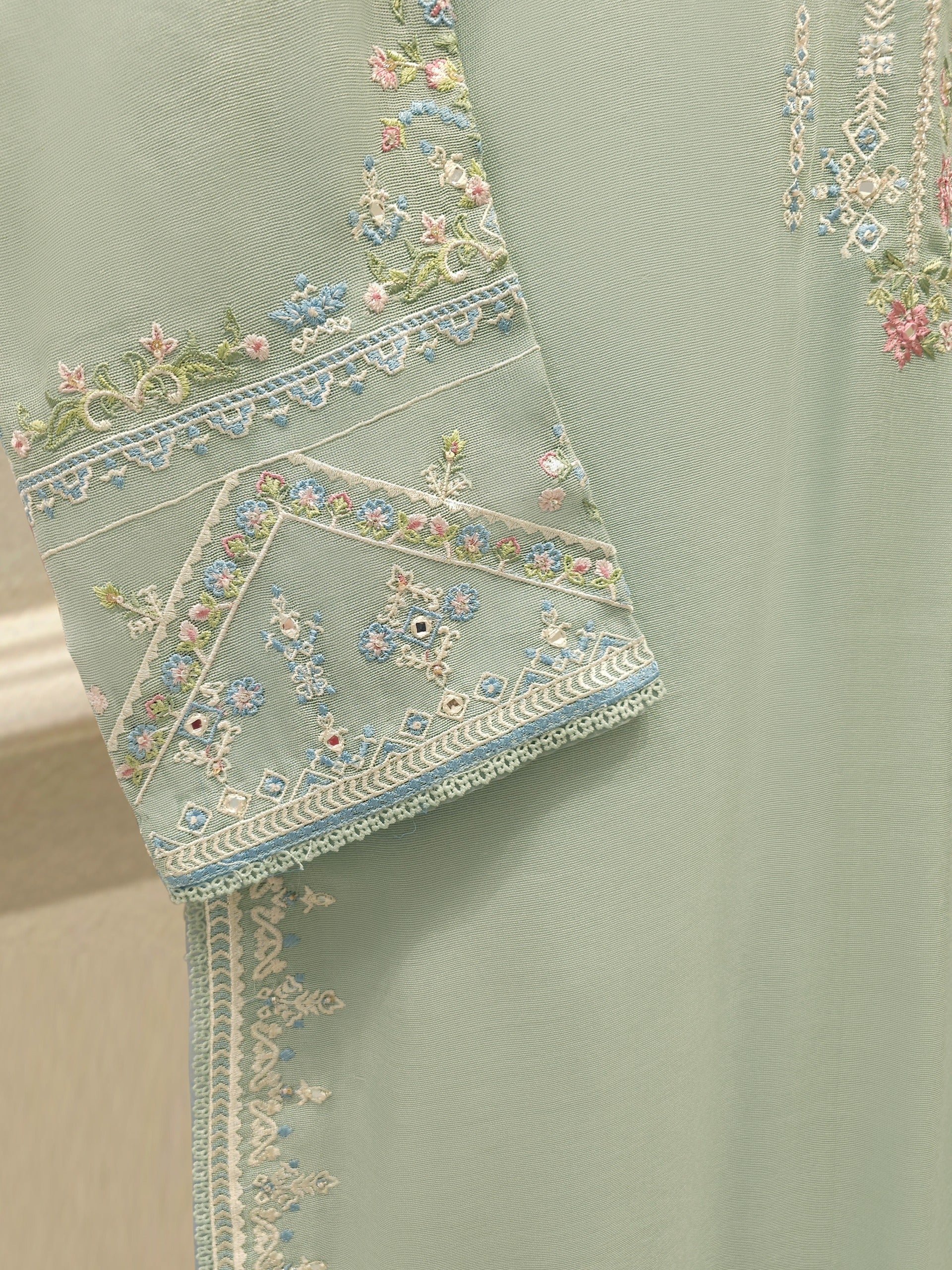 3 Piece - Pure Embroidered Cotton Net Suit S113032 - Image 3