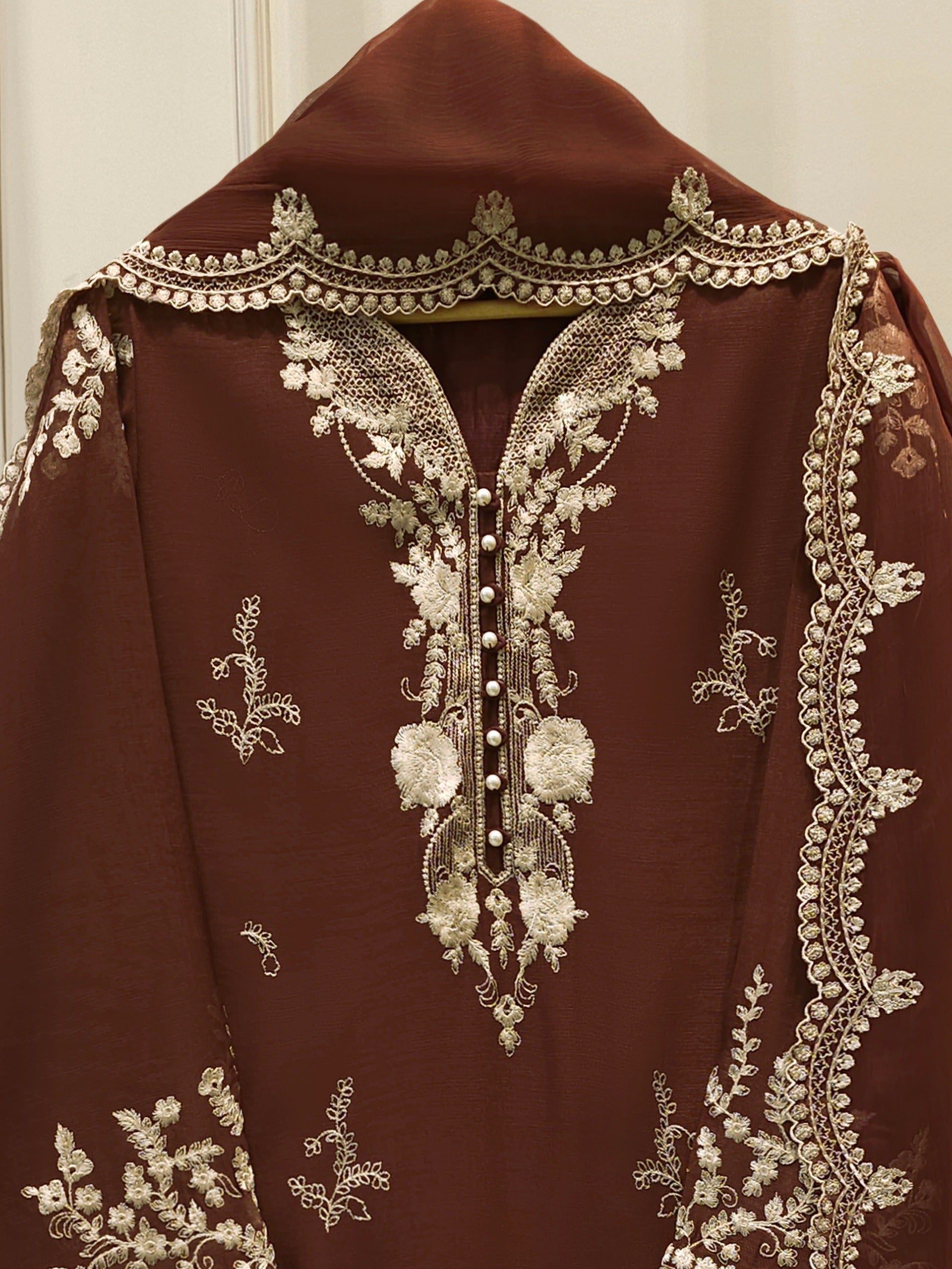 3 Piece - Pure Embroidered Cotton Net Suit S113077 - Image 7