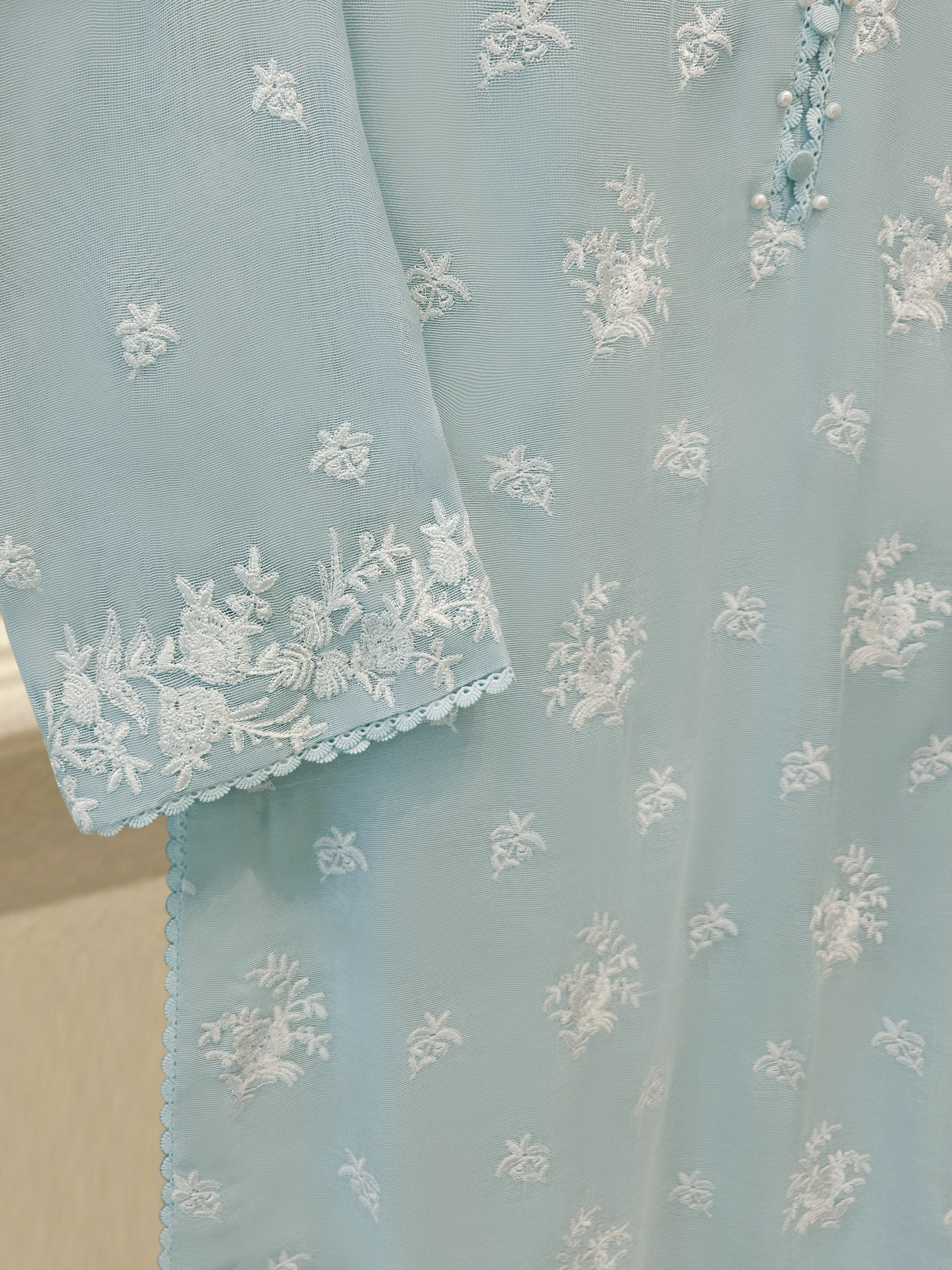 3 Piece - Pure Embroidered Cotton Net Suit S113114 - Image 3