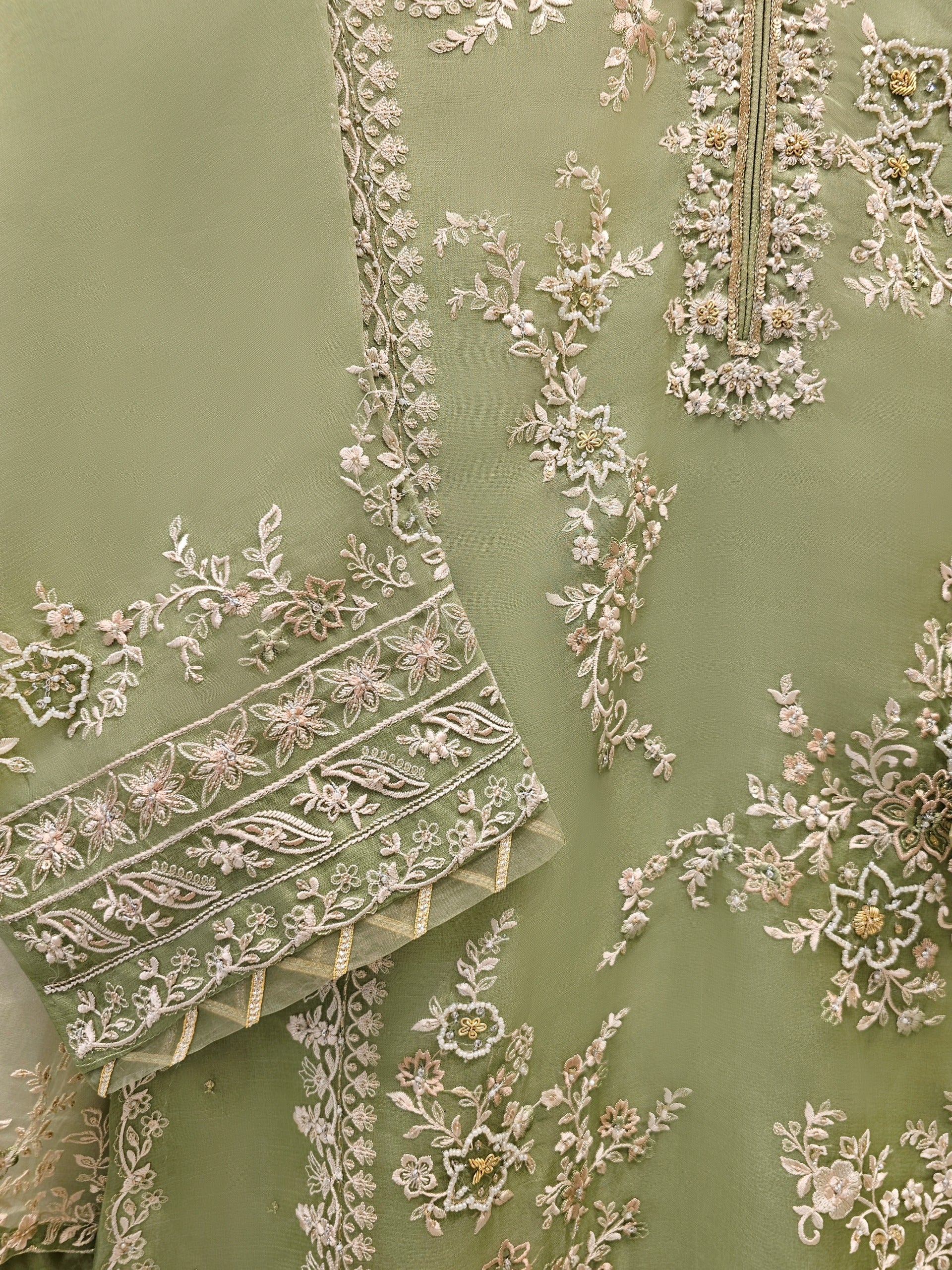 3 Piece - Pure Embroidered Organza Suit S111894 - Image 2