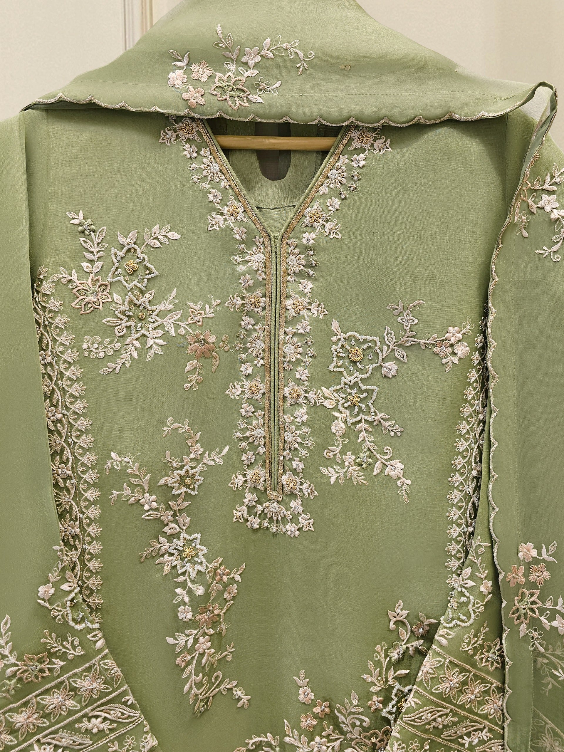 3 Piece - Pure Embroidered Organza Suit S111894 - Image 3
