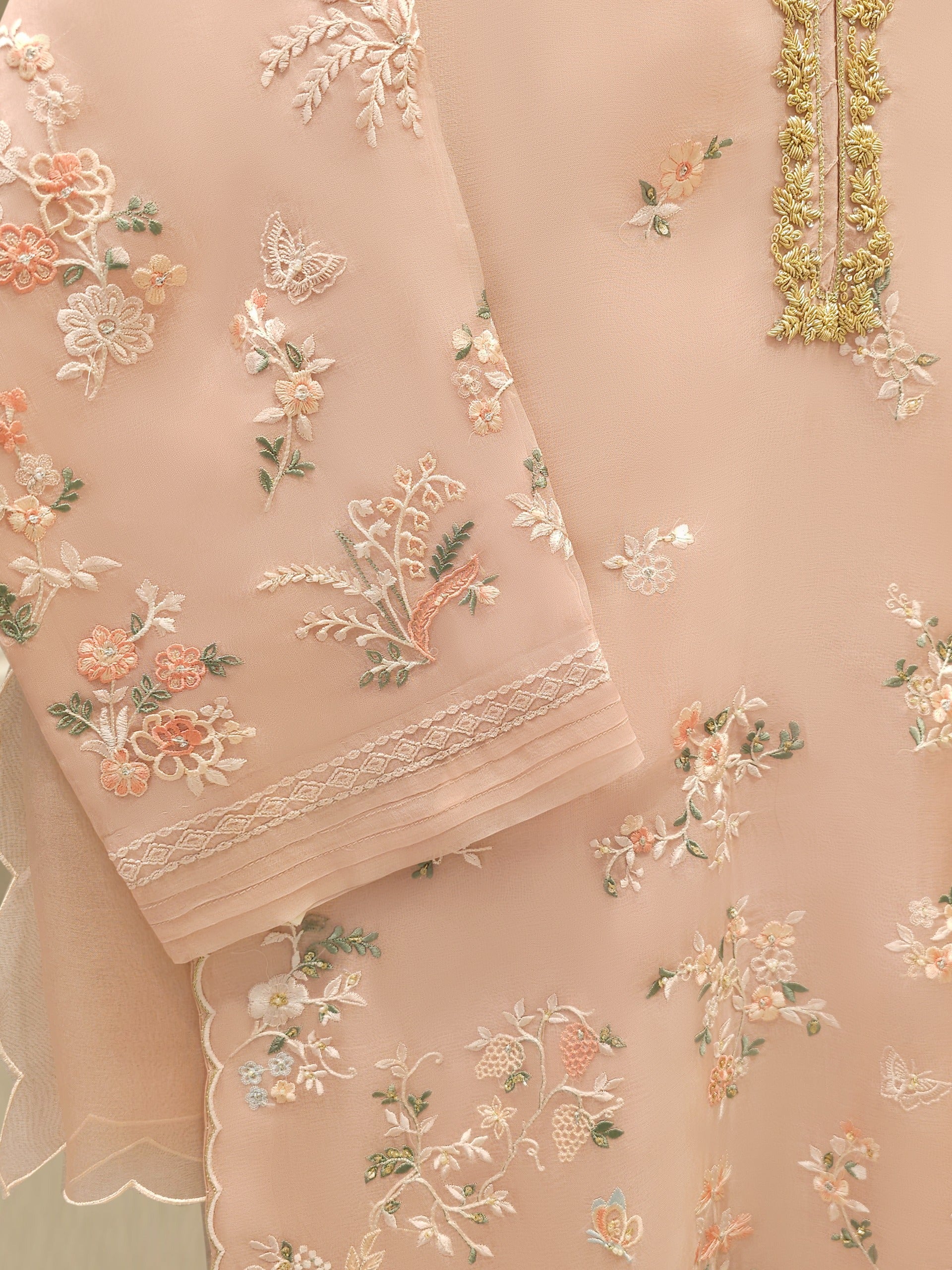 3 Piece - Pure Embroidered Organza Suit S112134 - Image 3