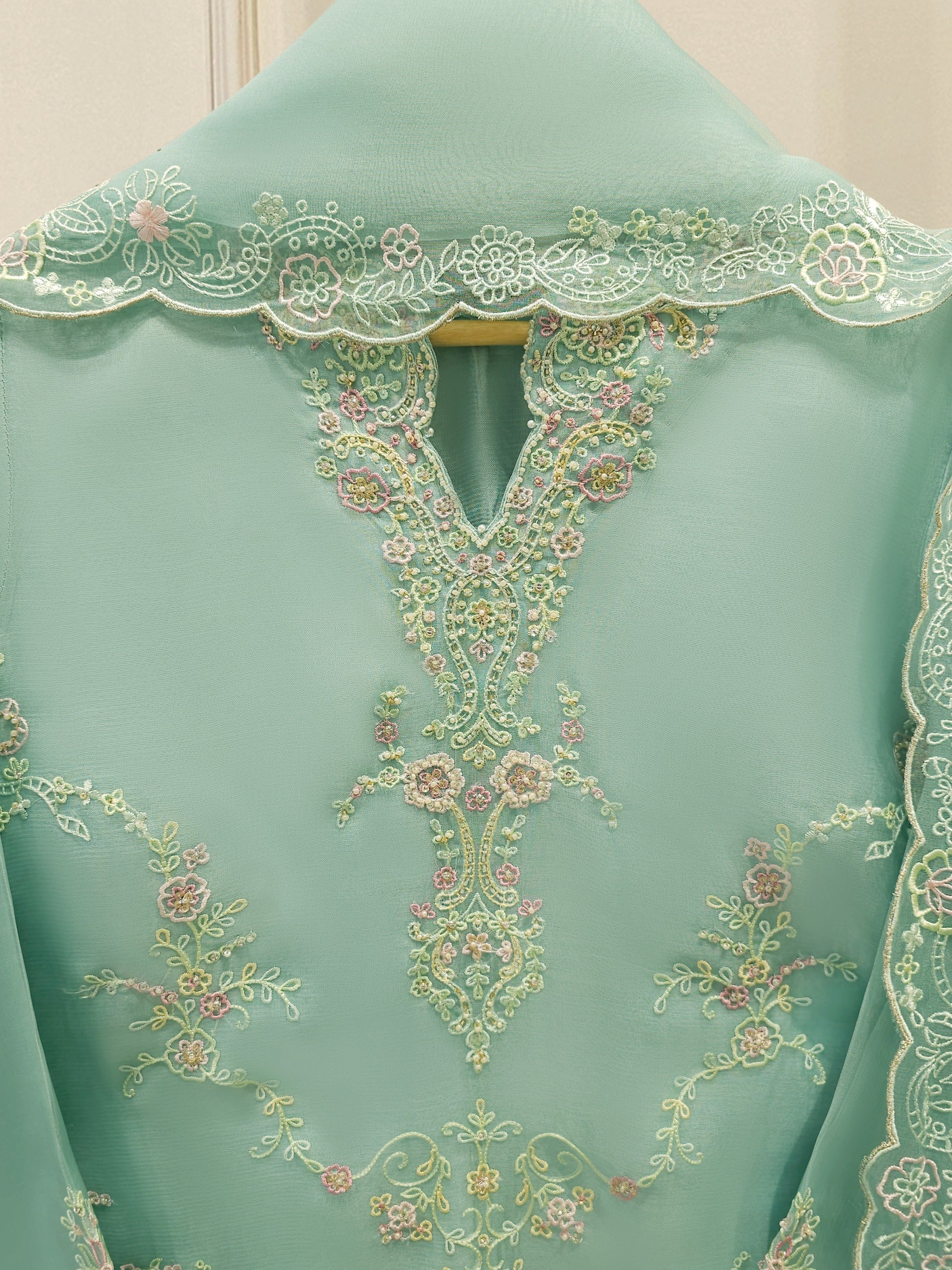 3 Piece - Pure Embroidered Organza Suit S112183 - Image 2