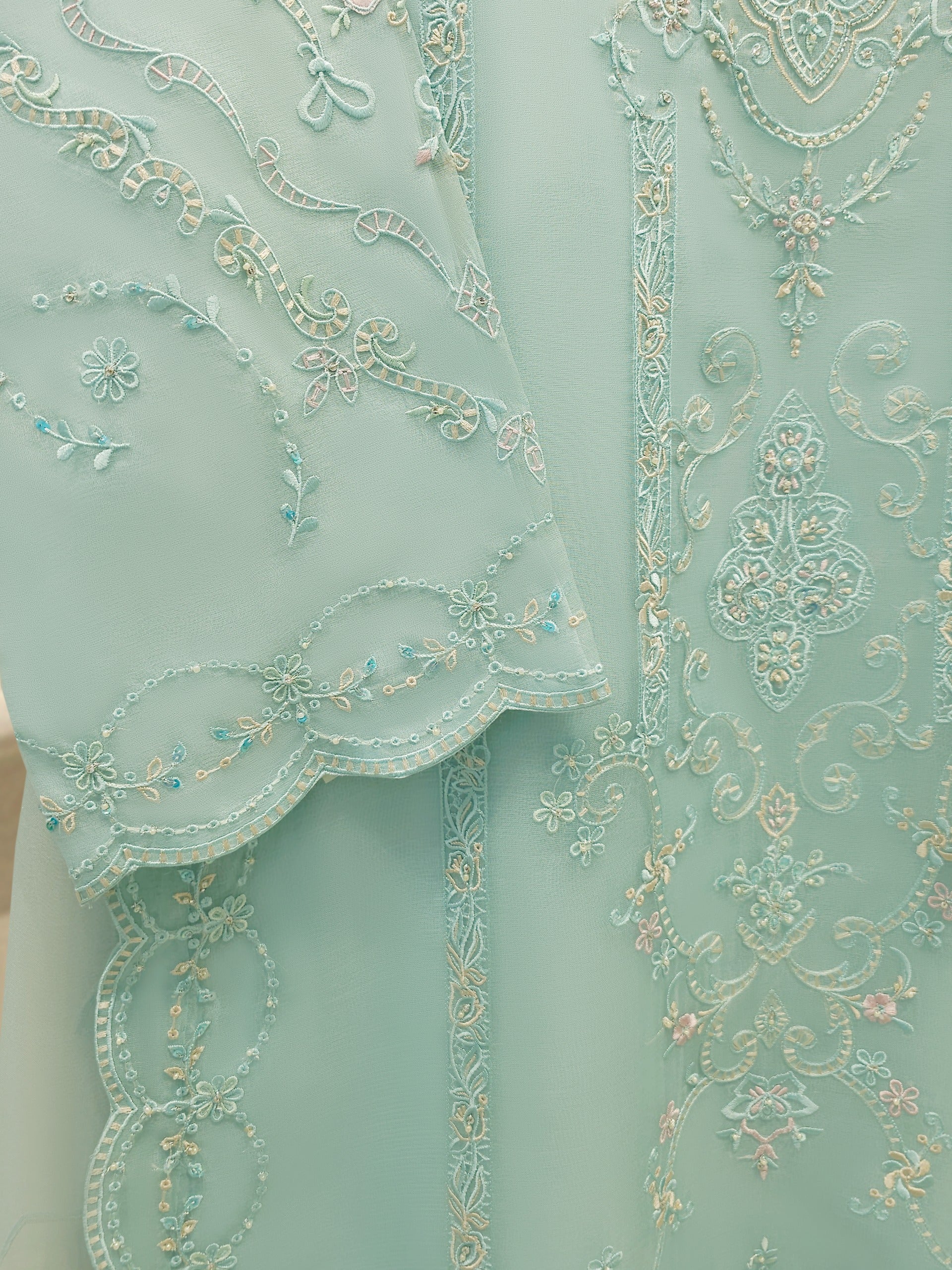 3 Piece - Pure Embroidered Organza Suit S112186 - Image 3