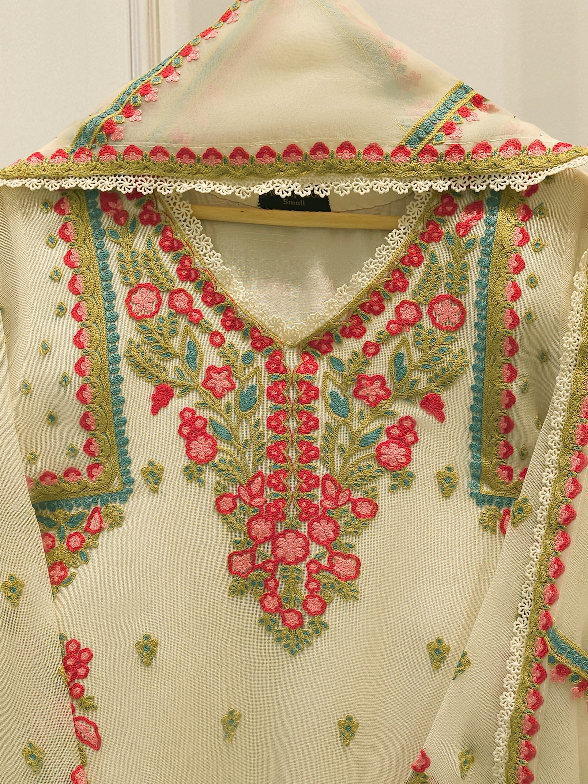 3 Piece - Pure Embroidered Cotton Net Suit S112187 - Image 2