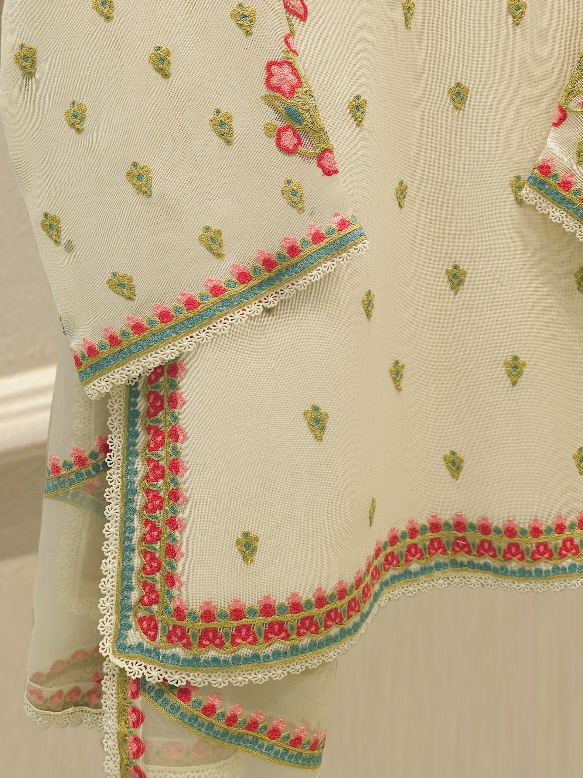 3 Piece - Pure Embroidered Cotton Net Suit S112187 - Image 3