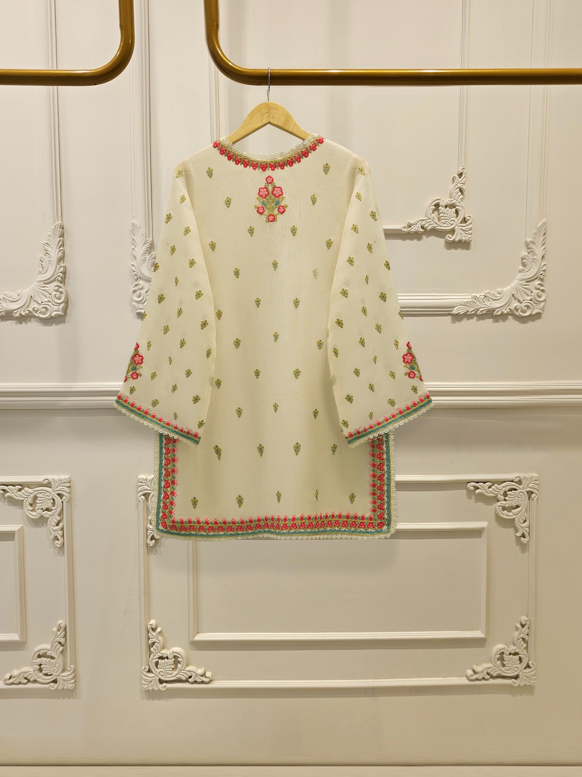 3 Piece - Pure Embroidered Cotton Net Suit S112187 - Image 4